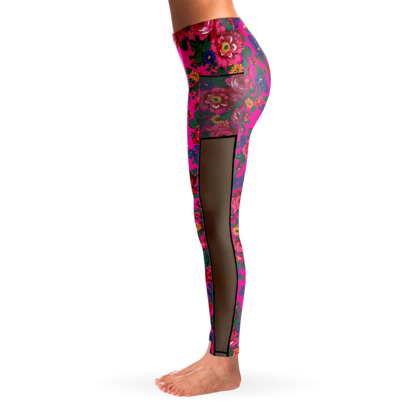 Kokum Floral (Pink) - Side Mesh with Pocket Legging
