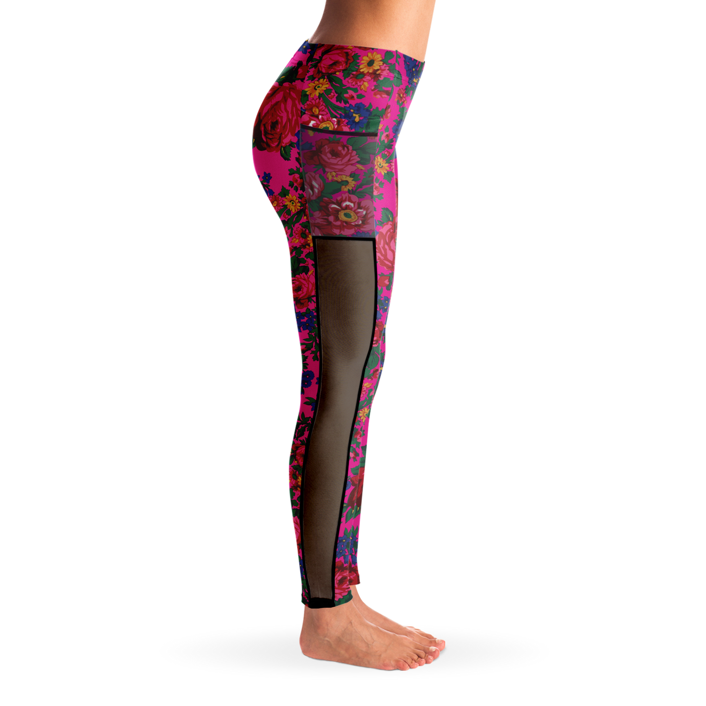 Kokum Floral (Pink) - Side Mesh with Pocket Legging