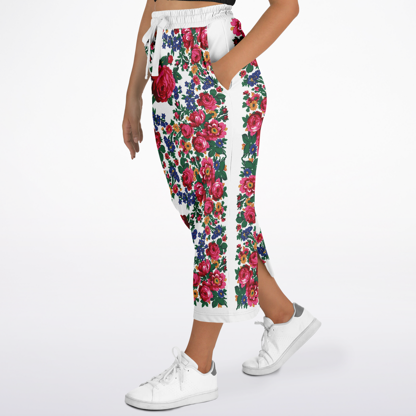 Kokum Floral (White) - Athletic Midi Skirt