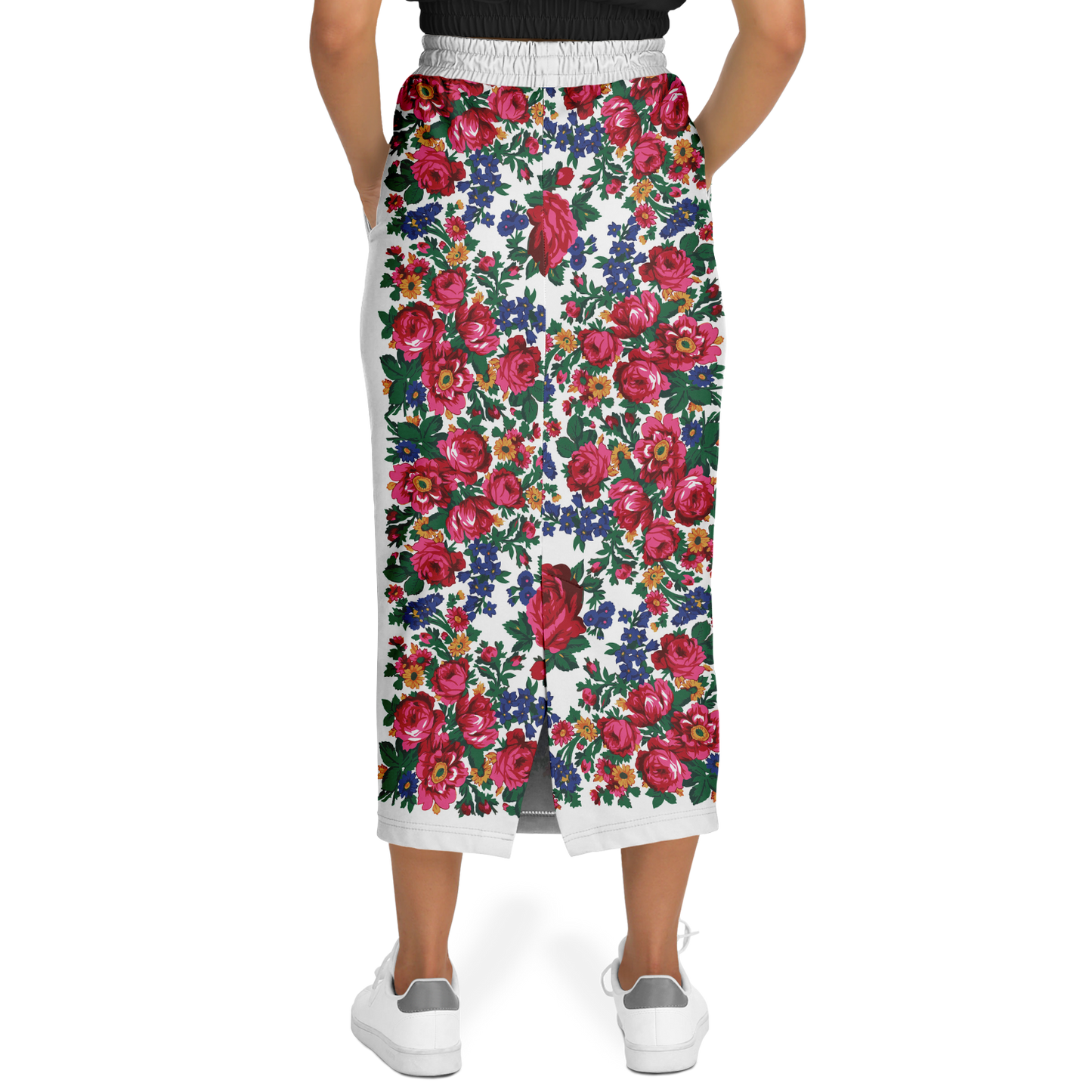 Kokum Floral (White) - Athletic Midi Skirt