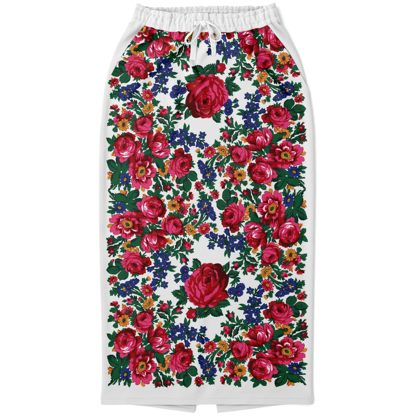 Kokum Floral (White) - Athletic Midi Skirt