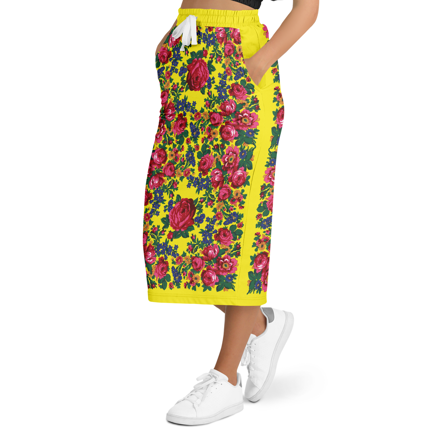 Kokum Floral (Yellow) - Athletic Midi Skirt