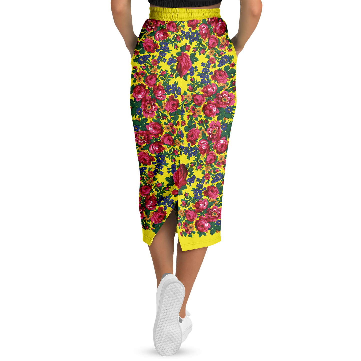 Kokum Floral (Yellow) - Athletic Midi Skirt