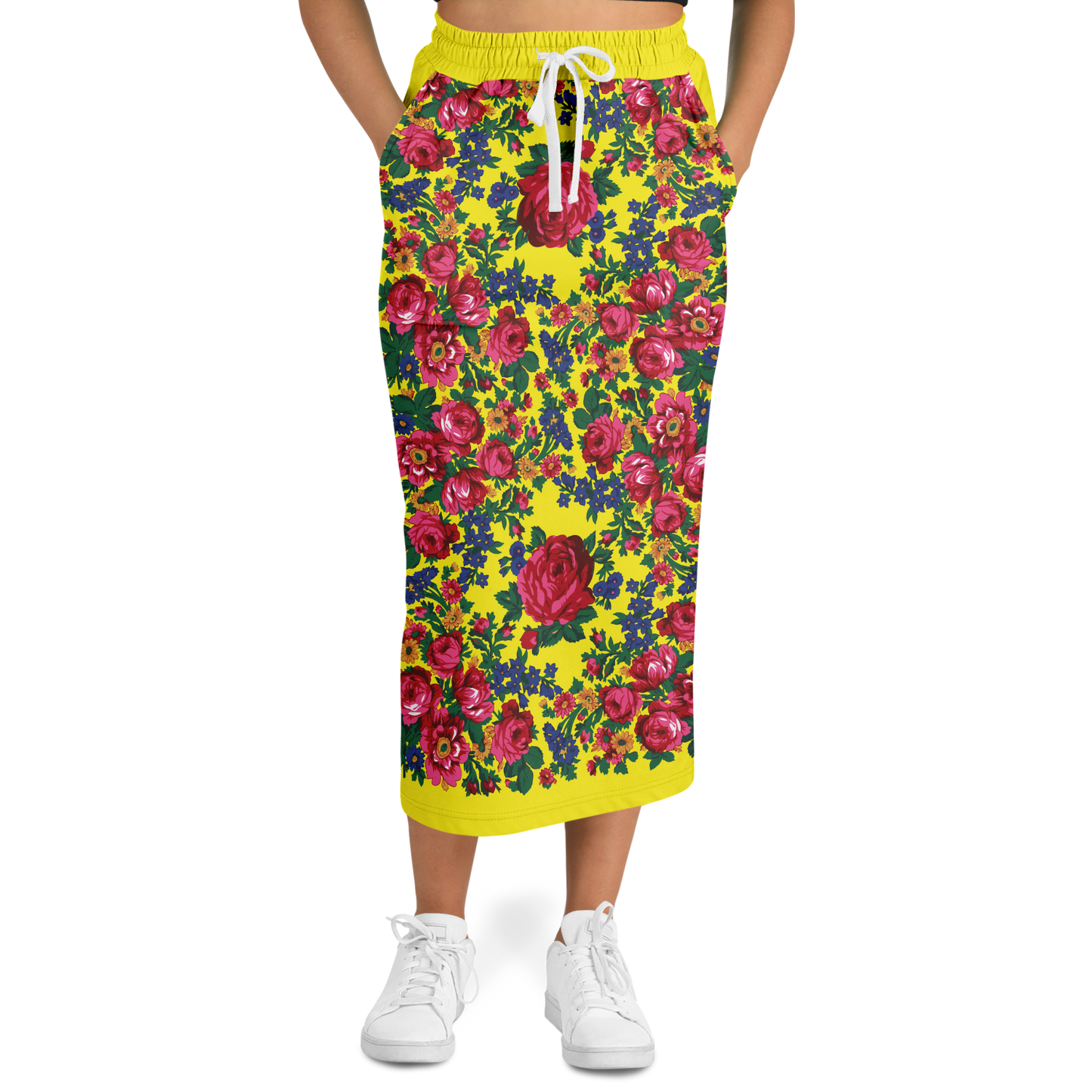 Kokum Floral (Yellow) - Athletic Midi Skirt