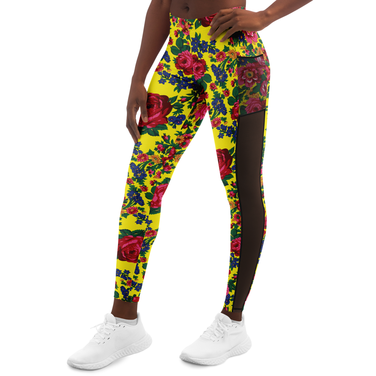 Kokum Floral (Yellow) - Side Mesh with Pocket Legging