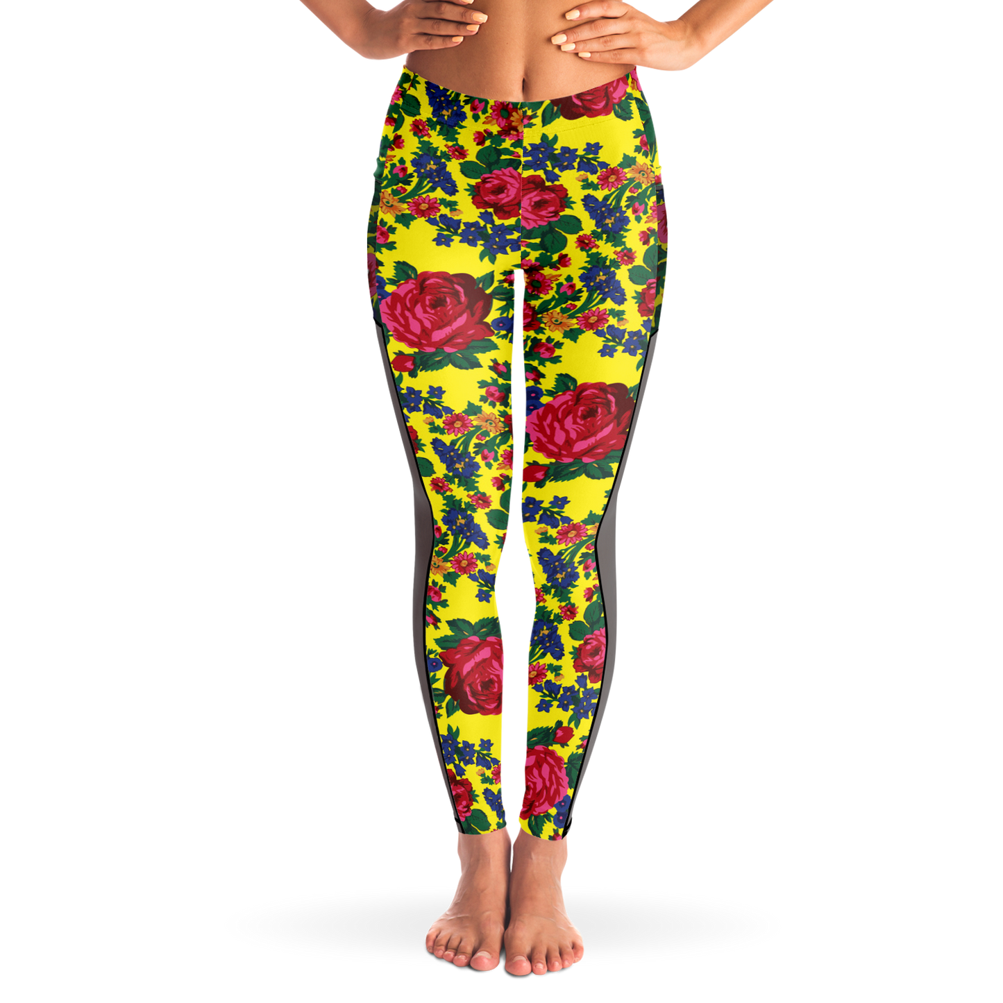 Kokum Floral (Yellow) - Side Mesh with Pocket Legging