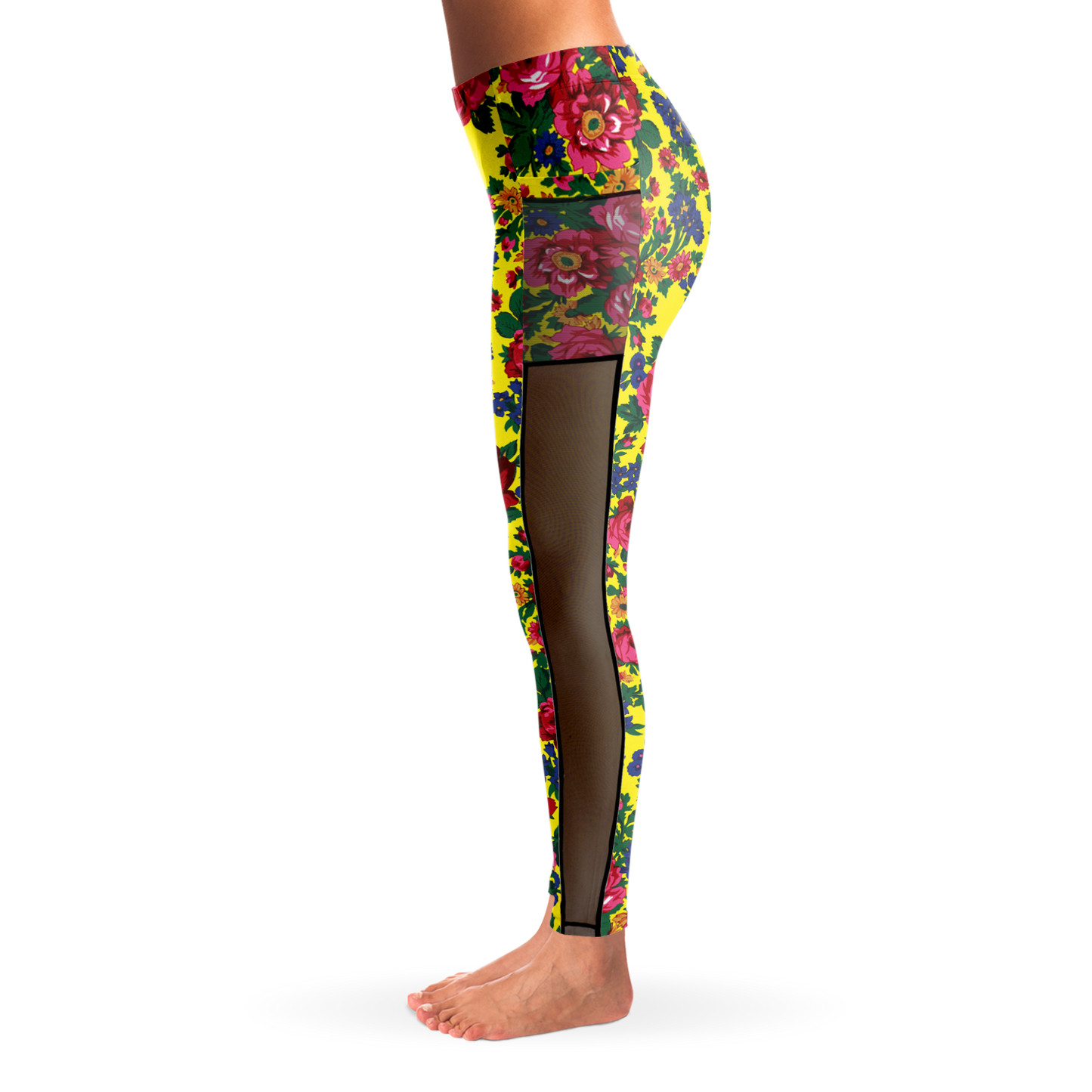 Kokum Floral (Yellow) - Side Mesh with Pocket Legging