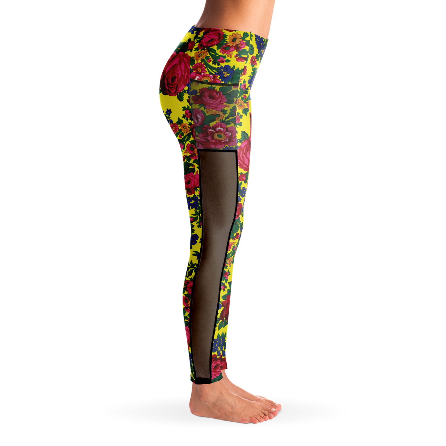 Kokum Floral (Yellow) - Side Mesh with Pocket Legging