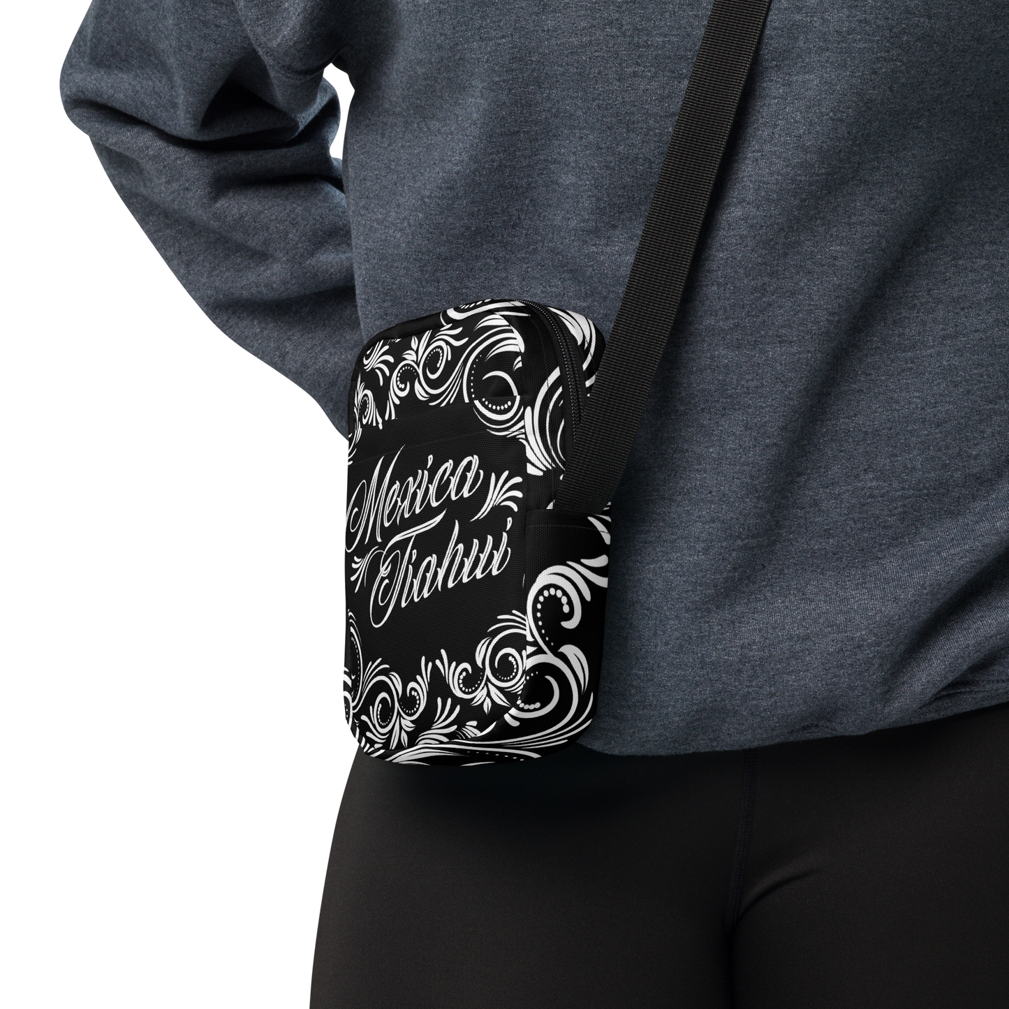 Mexica Tiahui (Black & White) - Unisex Crossbody Bag