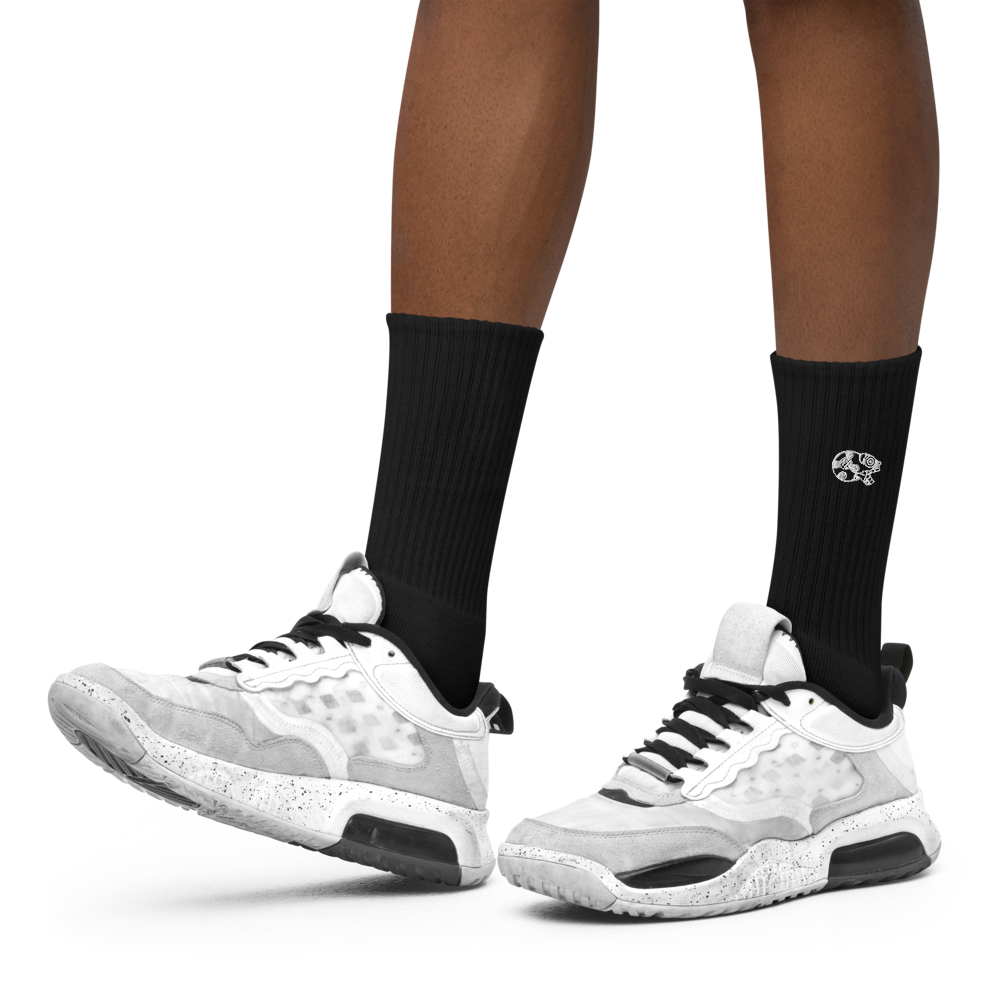 Mictlantecuhtli - Black Unisex Embroidered Socks (2 sizes avail.)