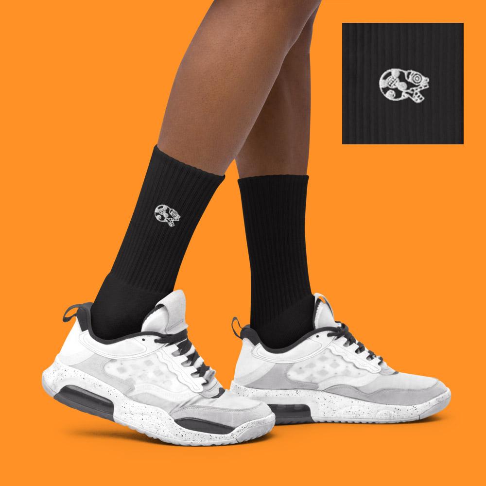 Mictlantecuhtli - Black Unisex Embroidered Socks (2 sizes avail.)