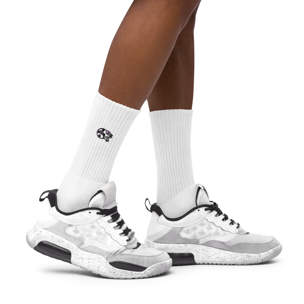 Mictlantecuhtli - White Unisex Embroidered Socks (2 sizes avail.)