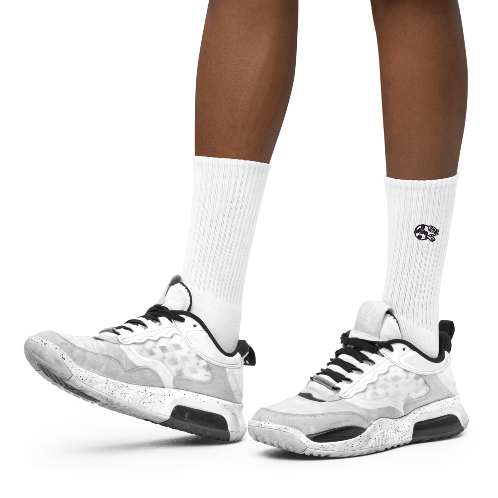 Mictlantecuhtli - White Unisex Embroidered Socks (2 sizes avail.)