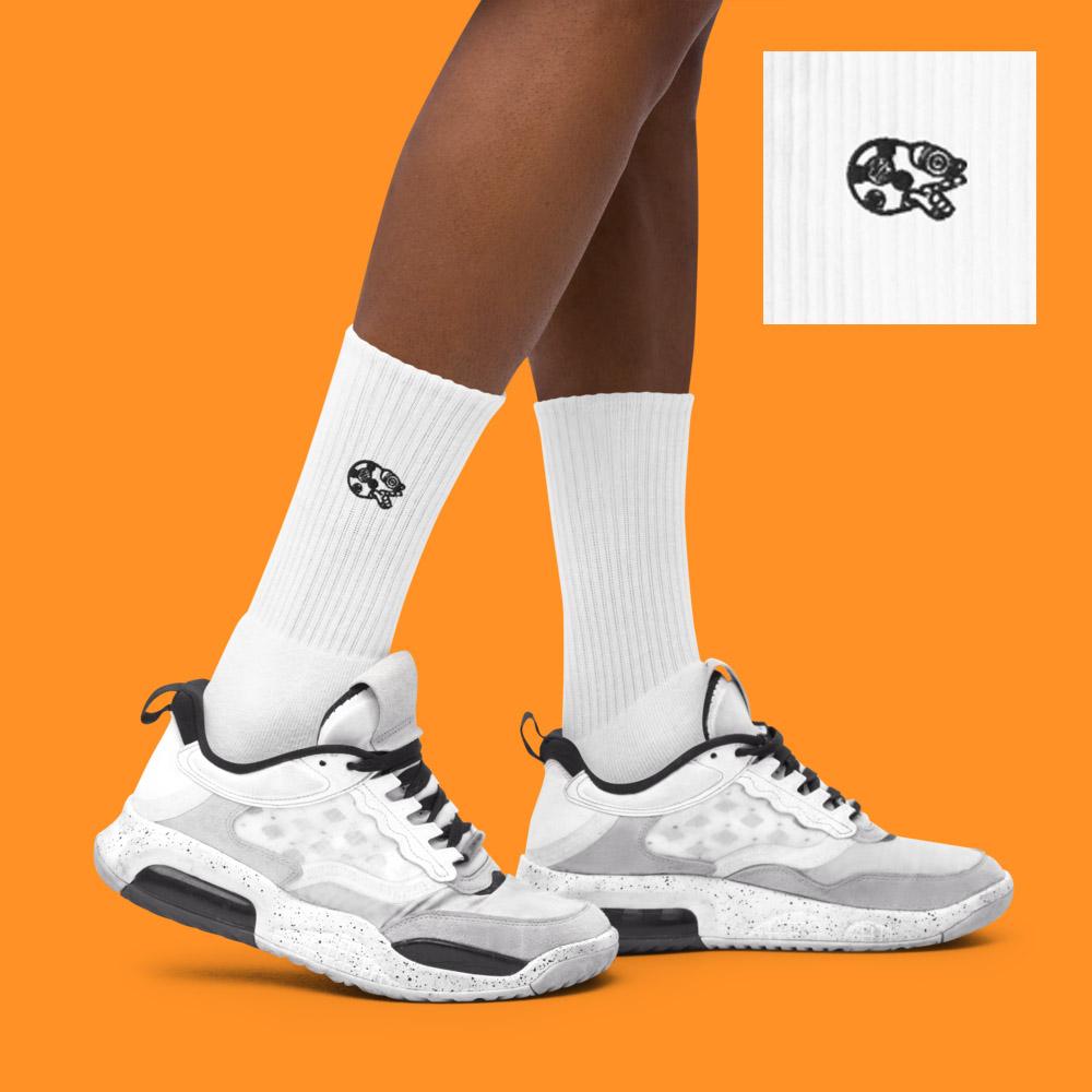 Mictlantecuhtli - White Unisex Embroidered Socks (2 sizes avail.)