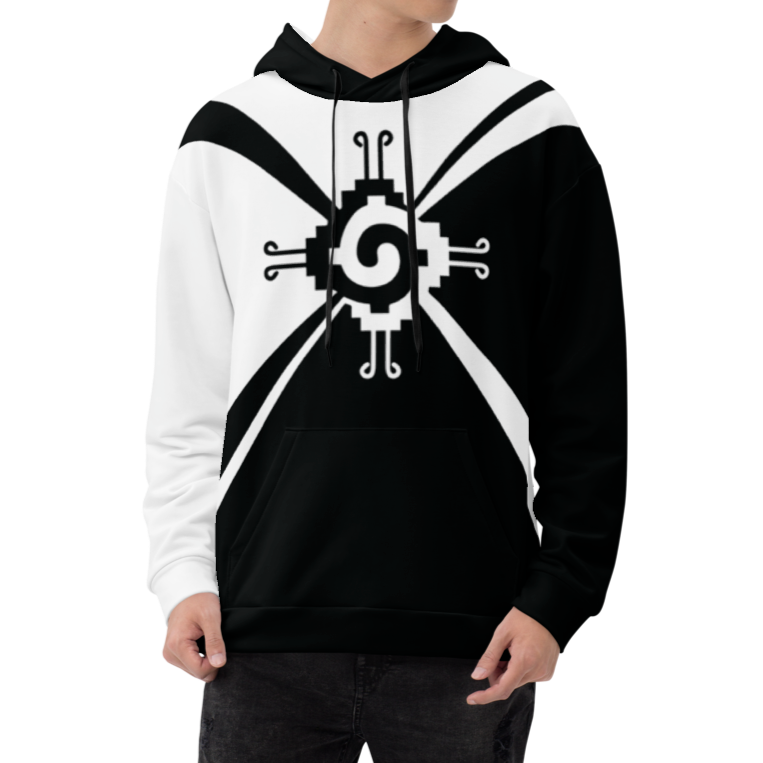 Nahui Papalotl or Hunab Ku (Black & White) - All-Over Print Unisex Hoodie