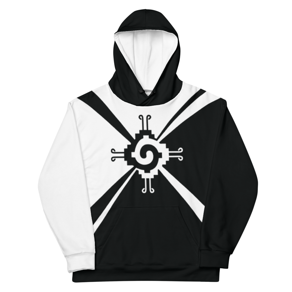 Nahui Papalotl or Hunab Ku (Black & White) - All-Over Print Unisex Hoodie
