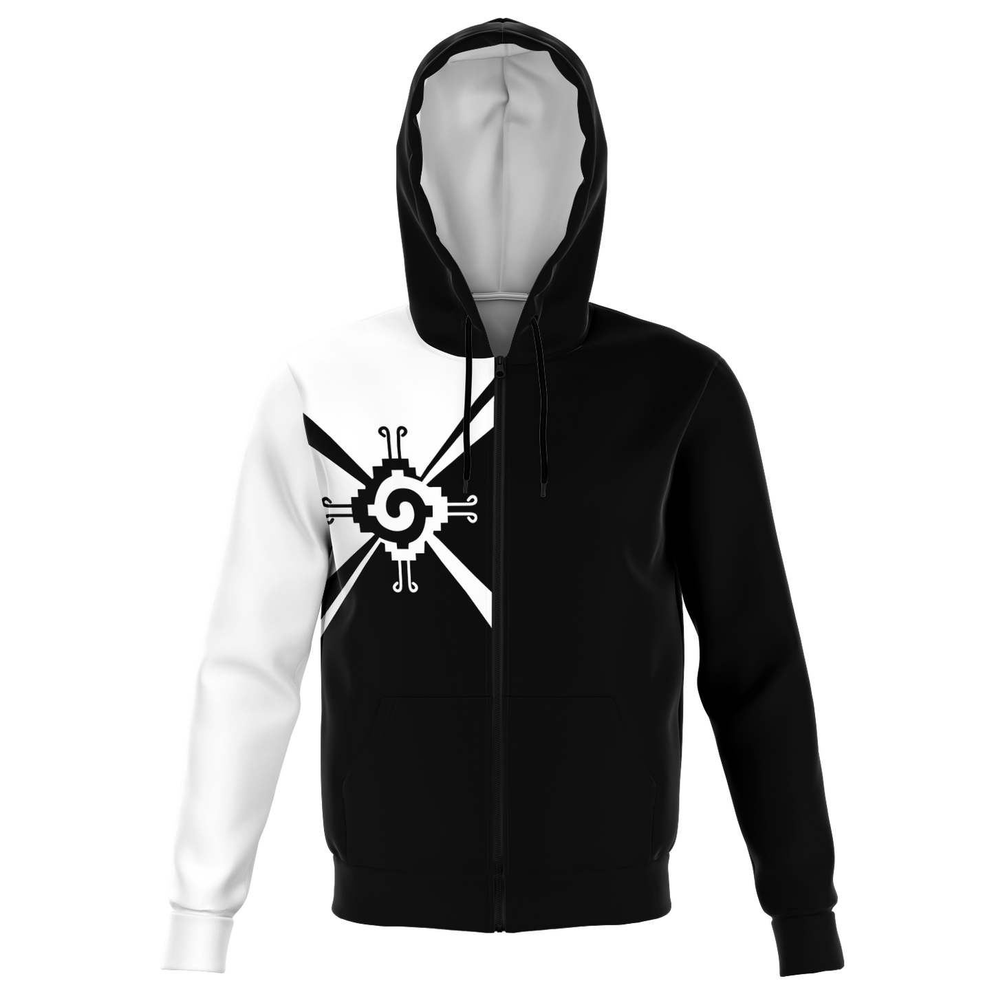 Nahui Papalotl or Hunab Ku (Black & White) - All-Over Print Unisex Zip-Up Hoodie