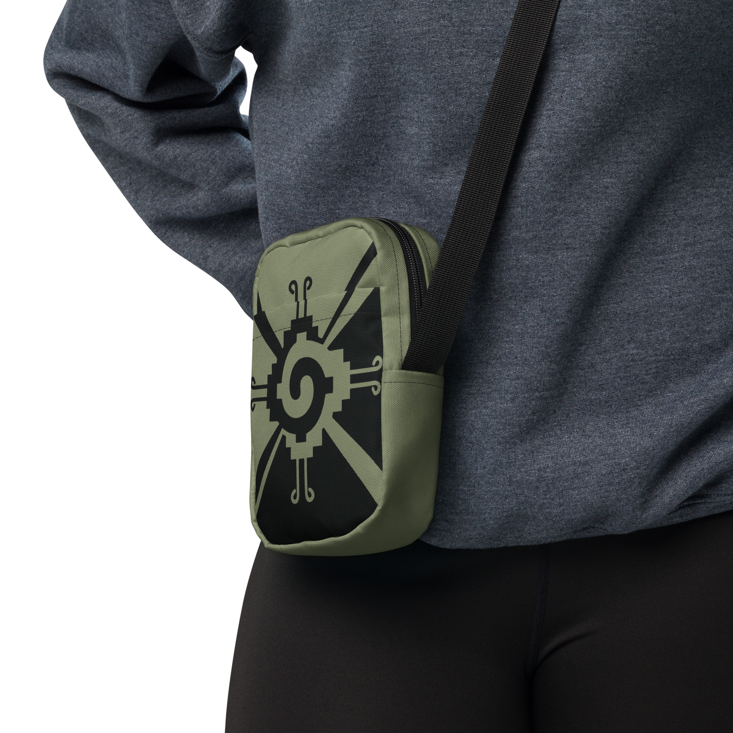Nahui Papalotl or Hunab Ku (Olive Green & Black) - Unisex Crossbody Bag