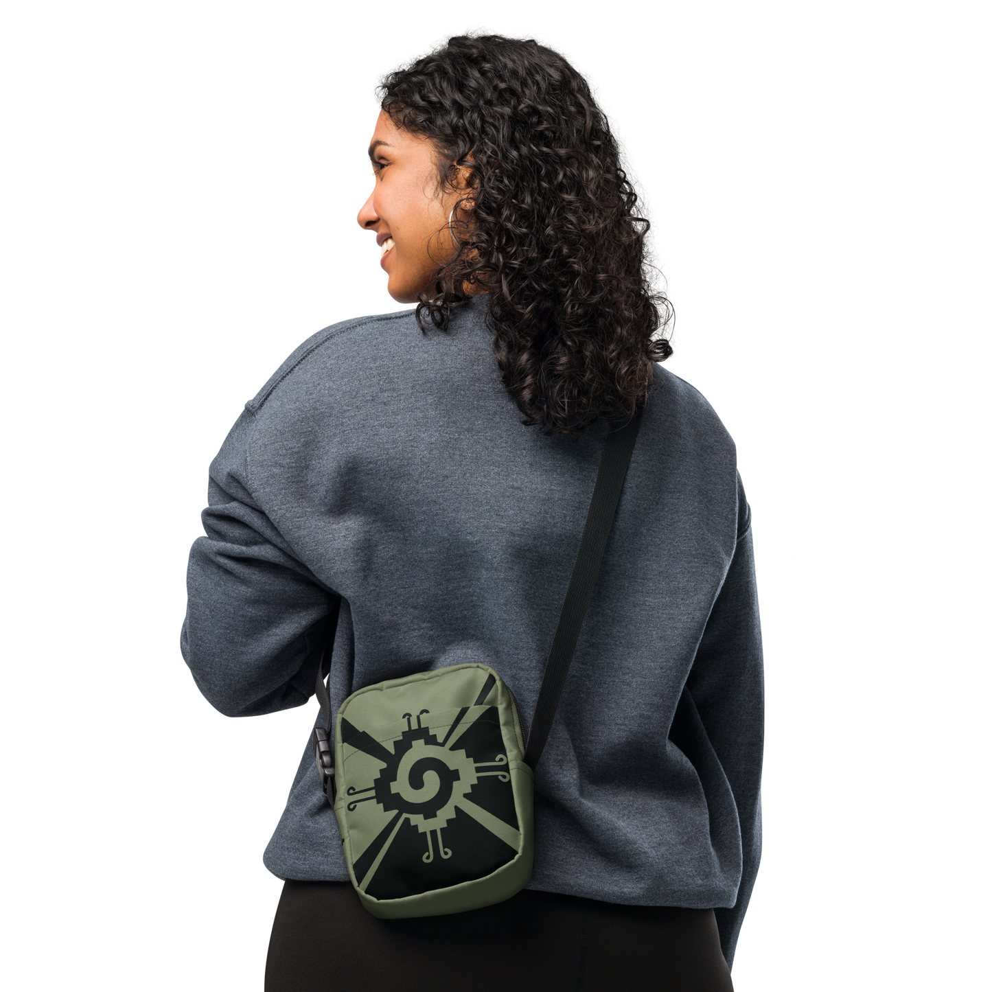 Nahui Papalotl or Hunab Ku (Olive Green & Black) - Unisex Crossbody Bag