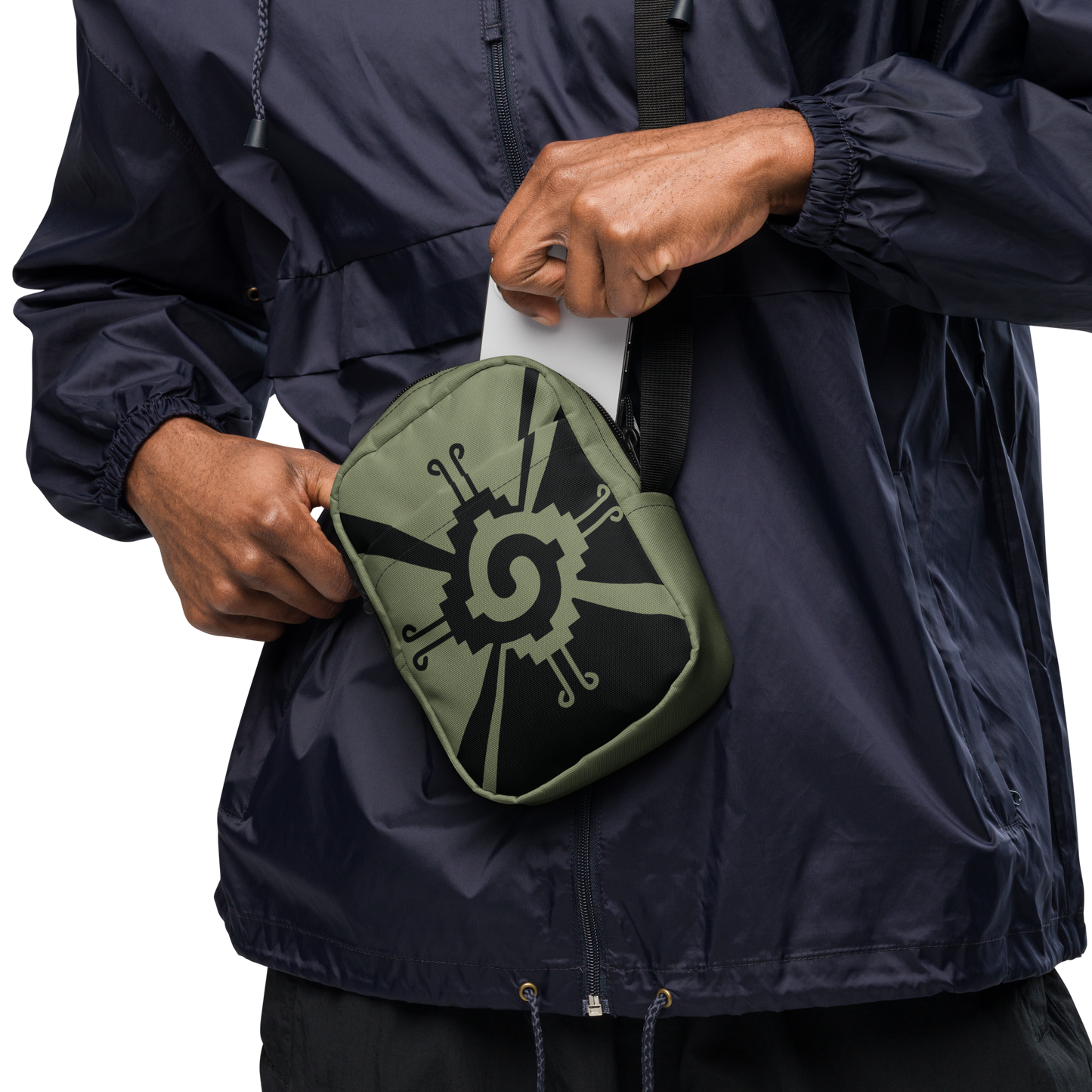 Nahui Papalotl or Hunab Ku (Olive Green & Black) - Unisex Crossbody Bag