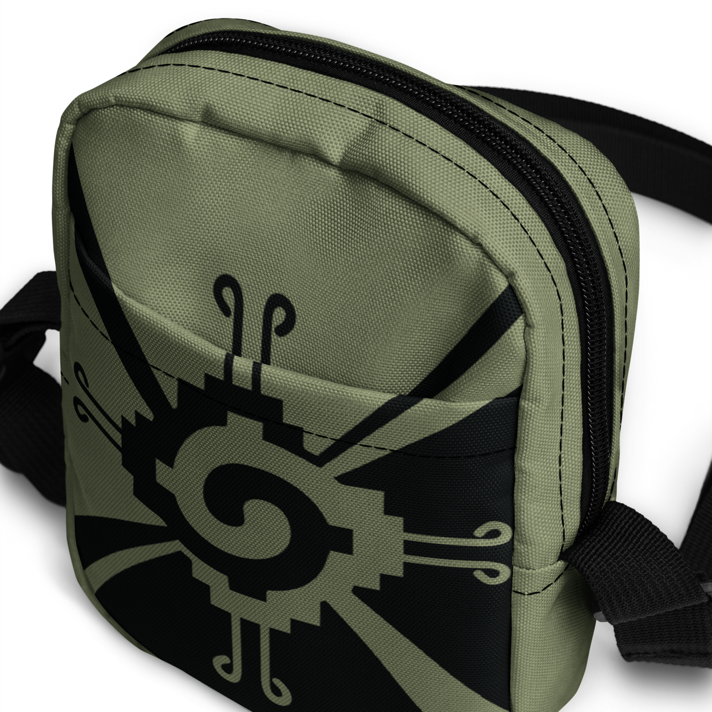 Nahui Papalotl or Hunab Ku (Olive Green & Black) - Unisex Crossbody Bag