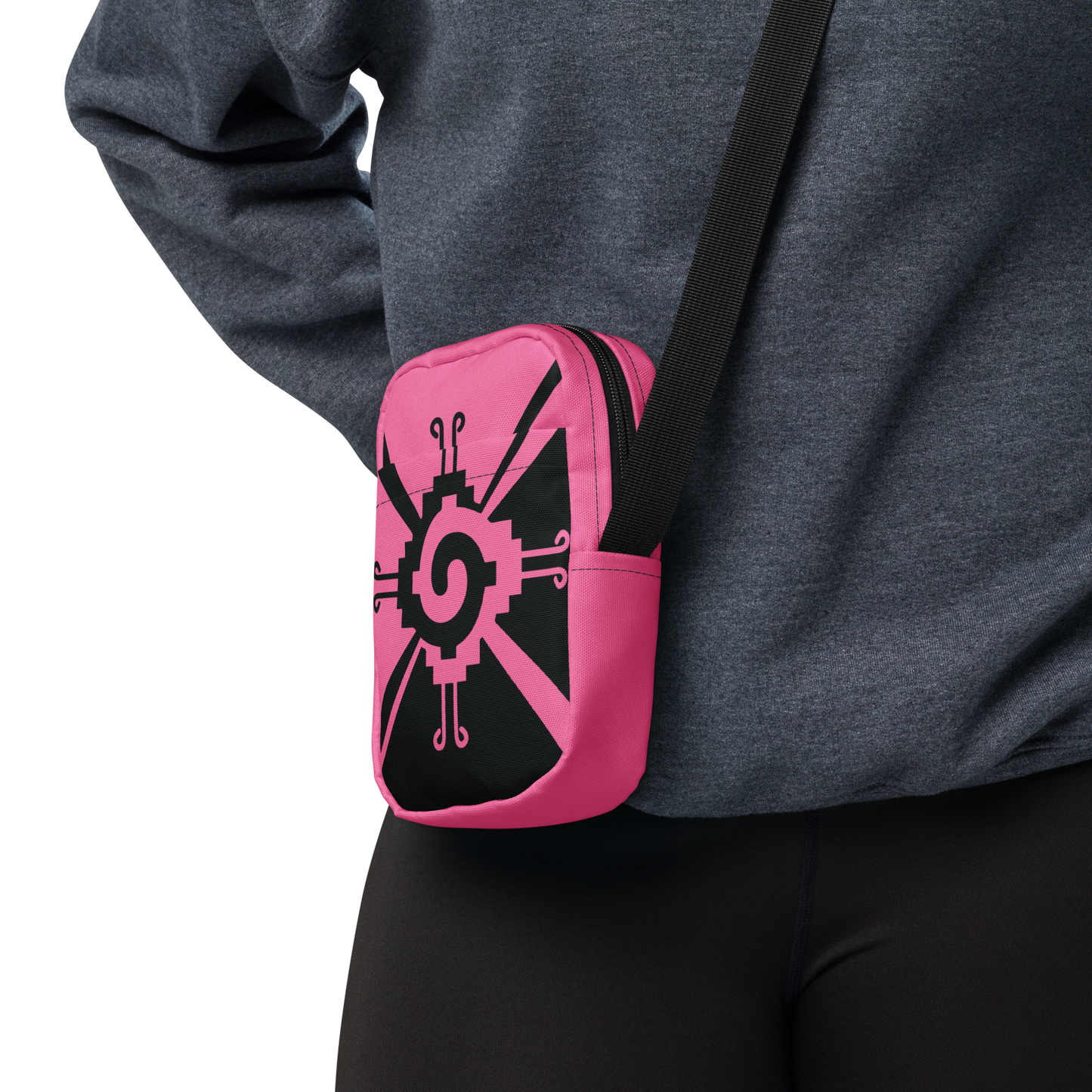 Nahui Papalotl or Hunab Ku (Pink & Black) - Unisex Crossbody Bag