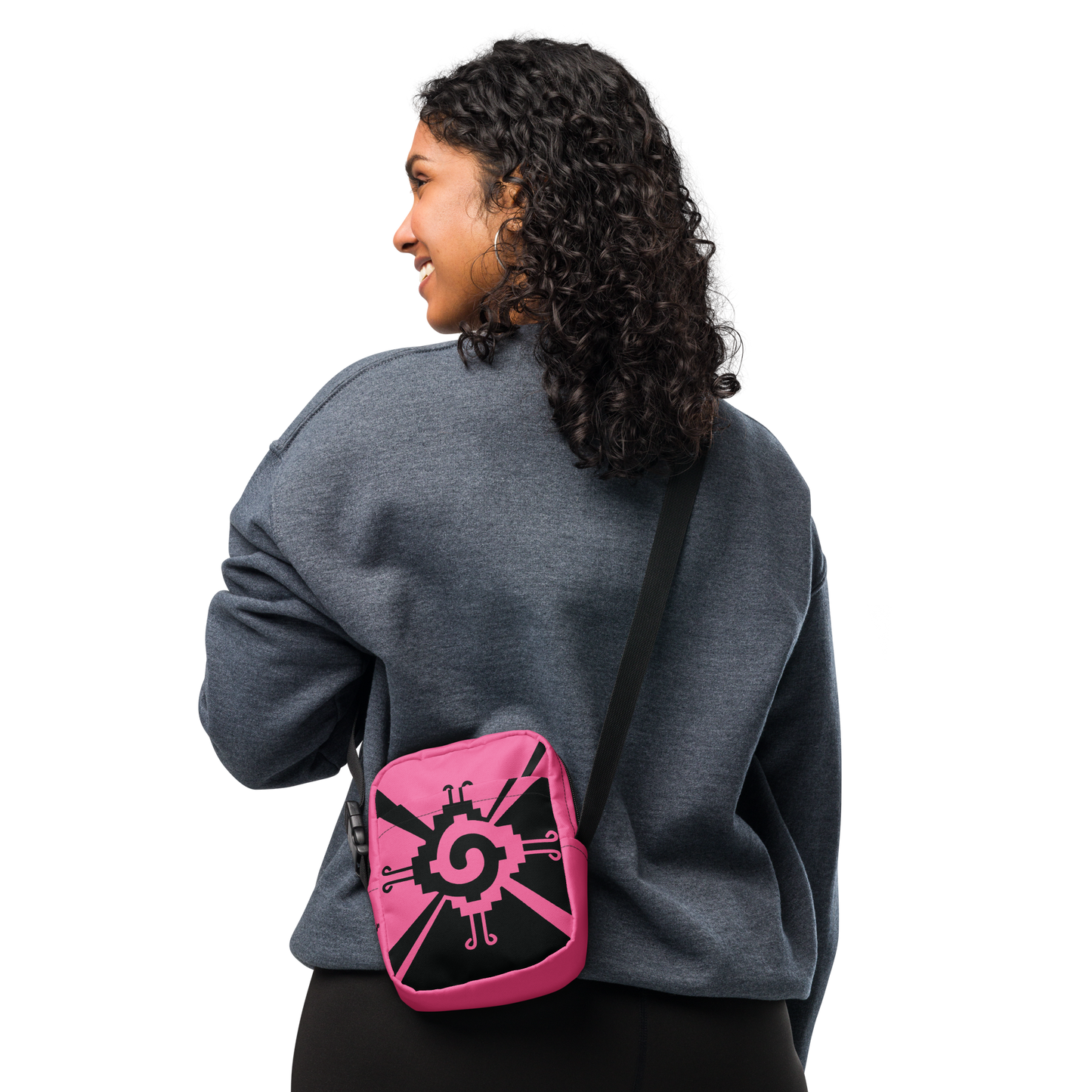 Nahui Papalotl or Hunab Ku (Pink & Black) - Unisex Crossbody Bag