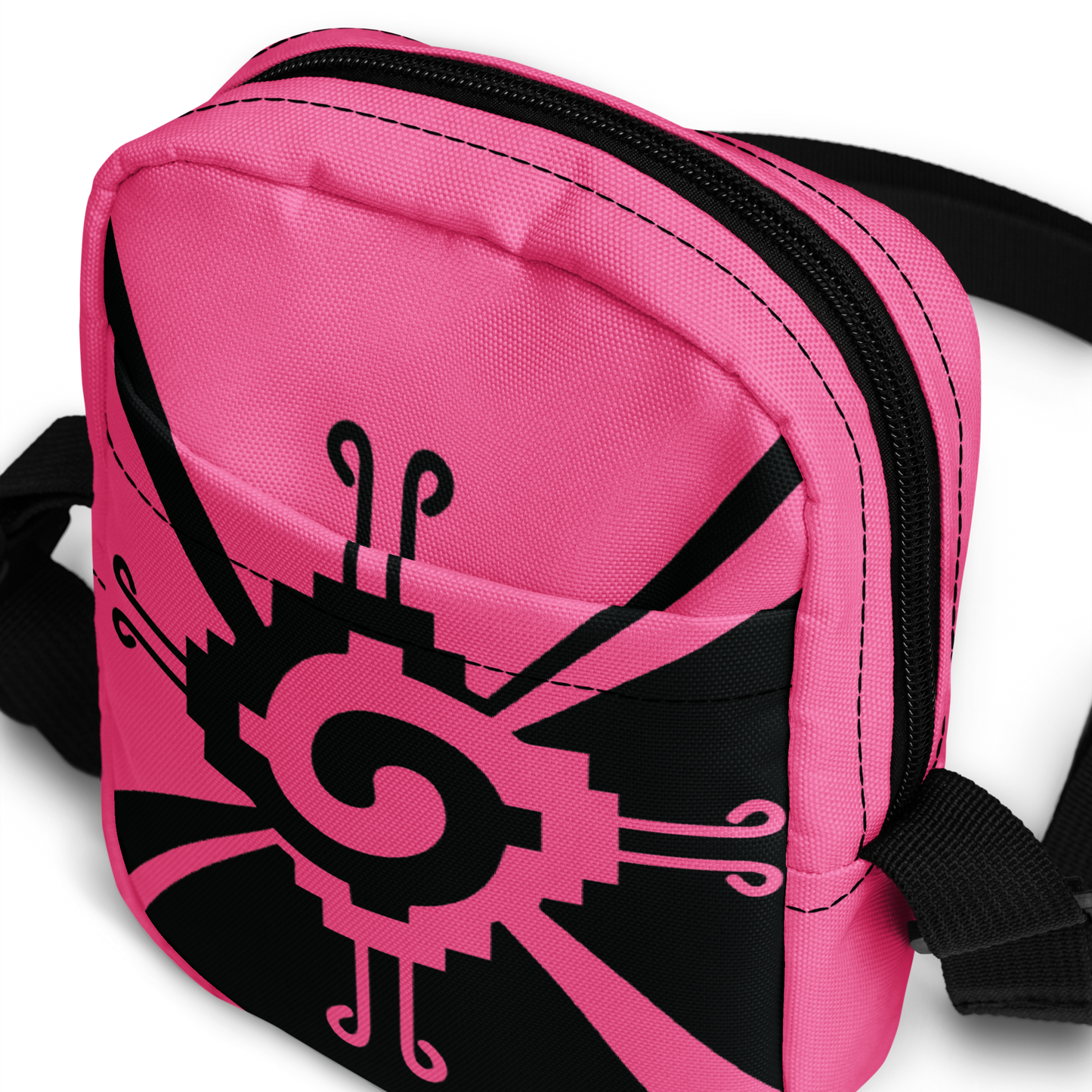 Nahui Papalotl or Hunab Ku (Pink & Black) - Unisex Crossbody Bag