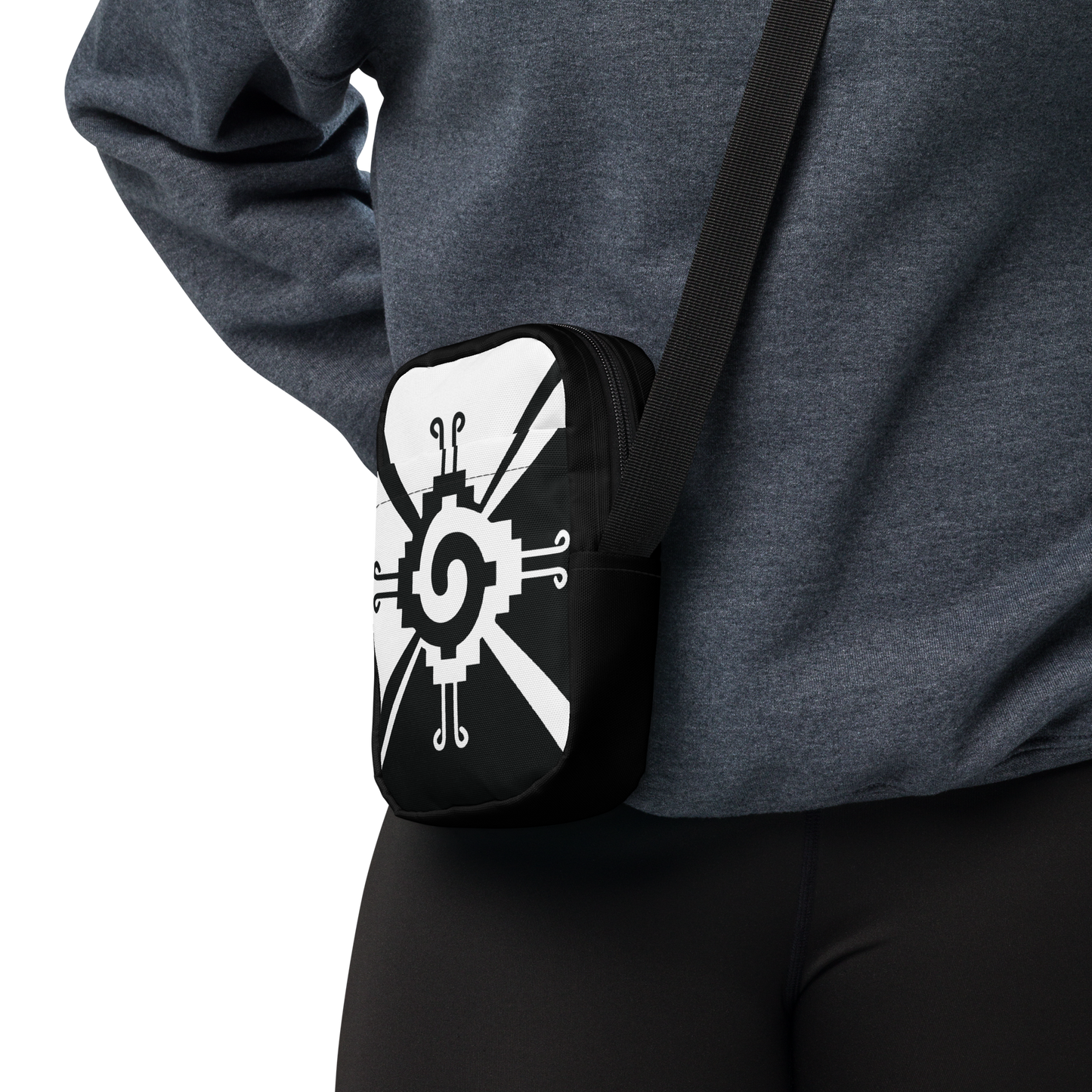 Nahui Papalotl or Hunab Ku (White & Black) - Unisex Crossbody Bag