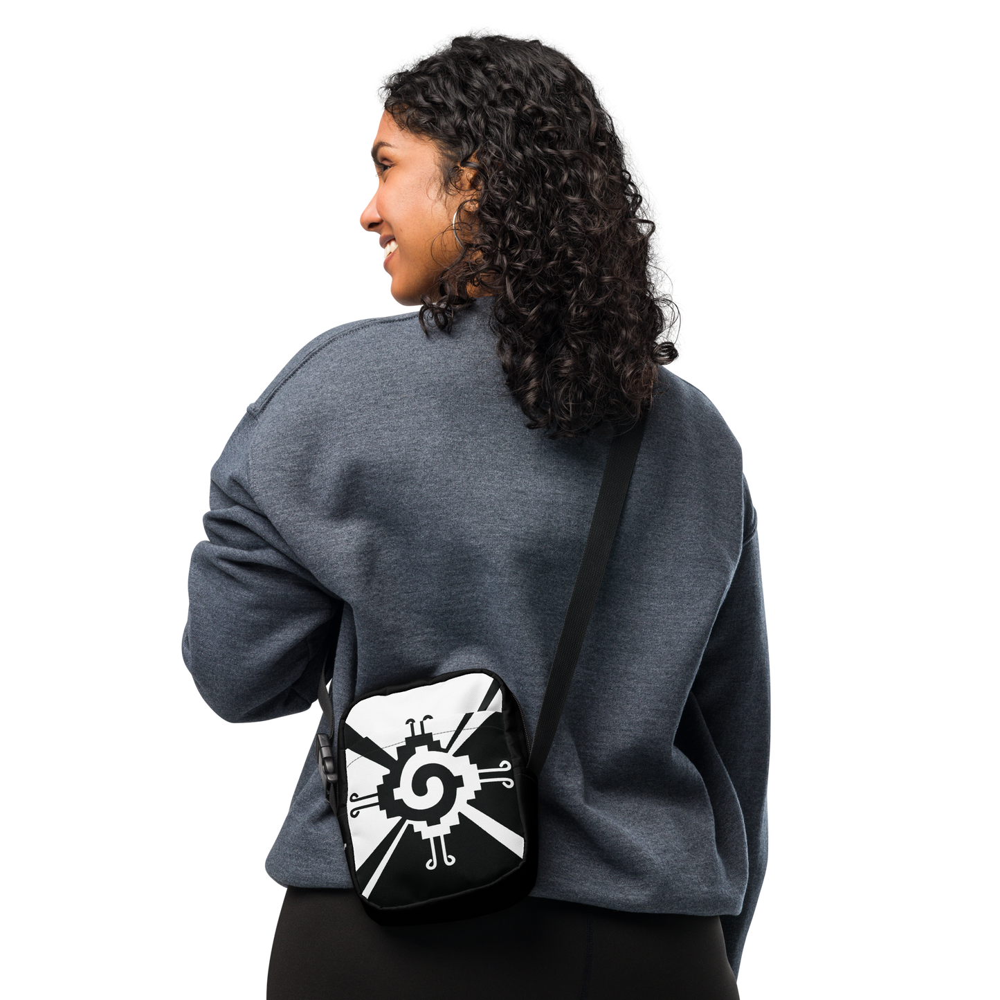 Nahui Papalotl or Hunab Ku (White & Black) - Unisex Crossbody Bag