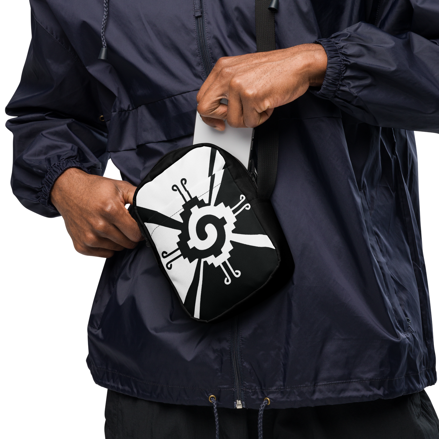 Nahui Papalotl or Hunab Ku (White & Black) - Unisex Crossbody Bag