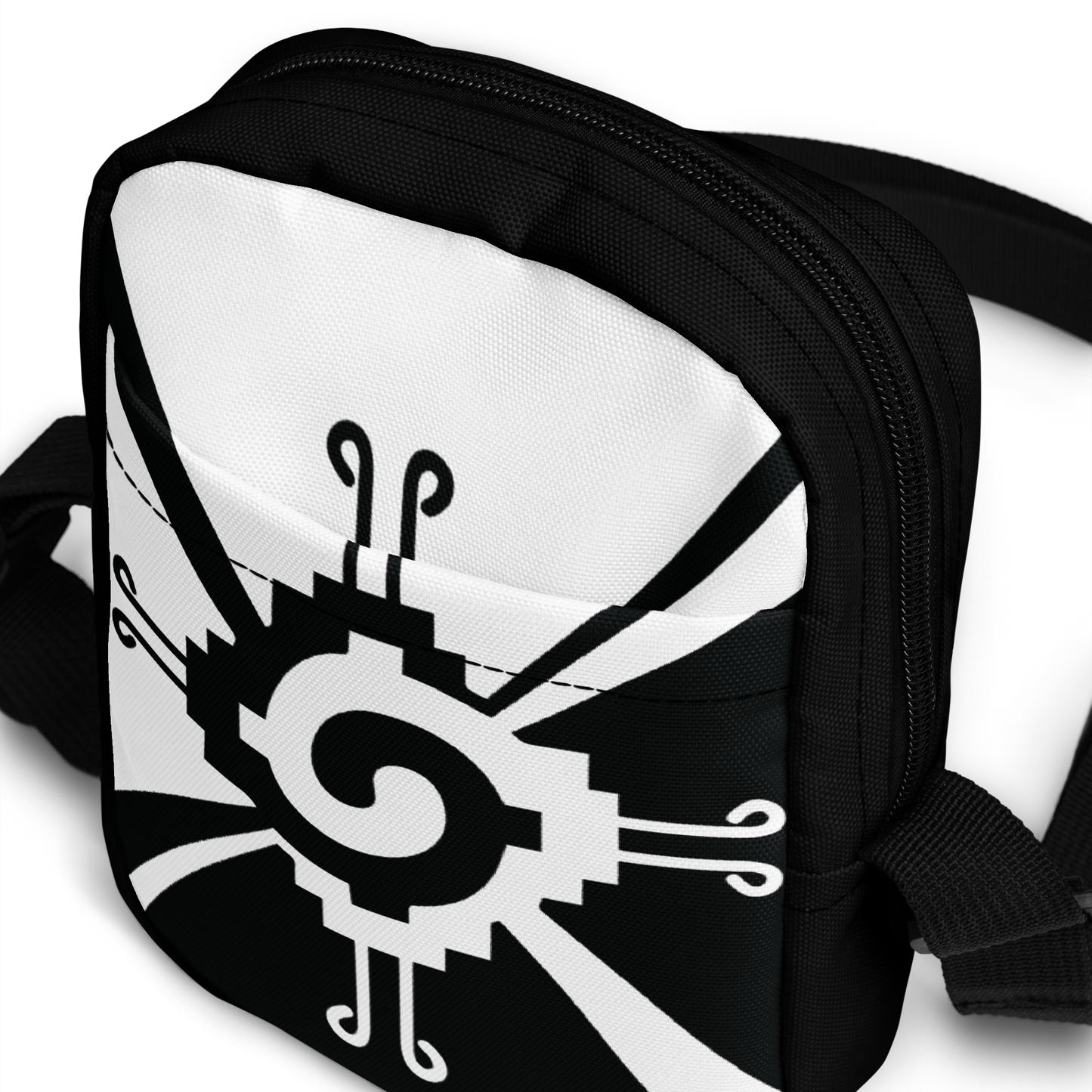 Nahui Papalotl or Hunab Ku (White & Black) - Unisex Crossbody Bag