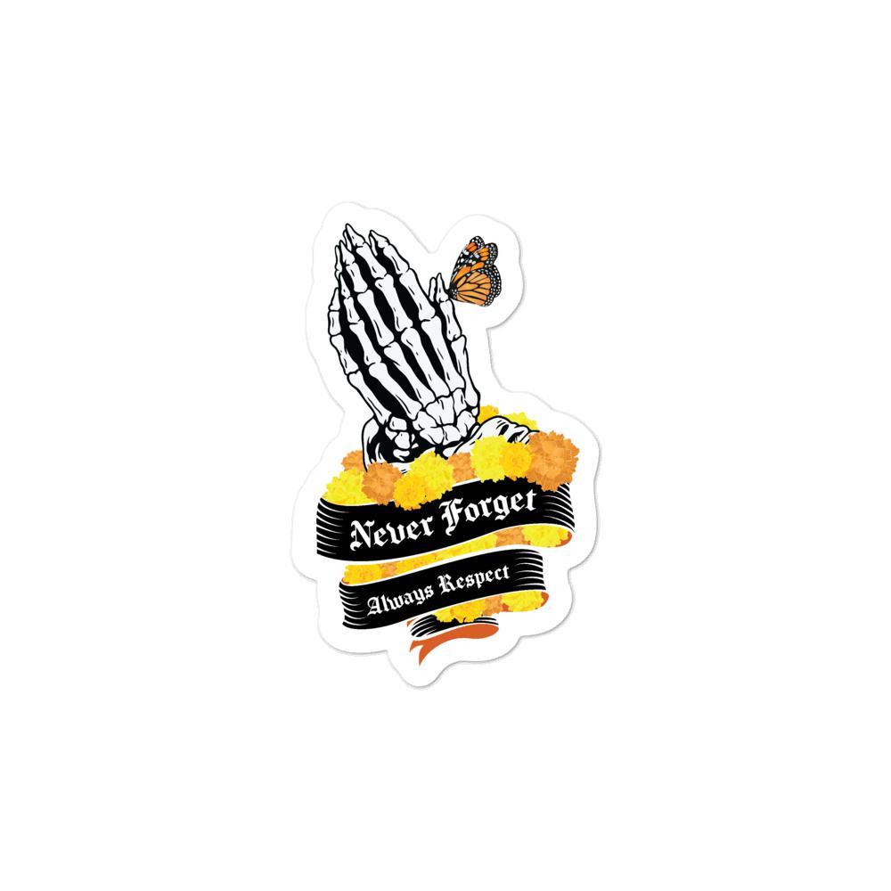 Never Forget, Always Respect Praying Hands with Cempasúchil - Sticker (S, M, L)-Stickers-Licuado Wear