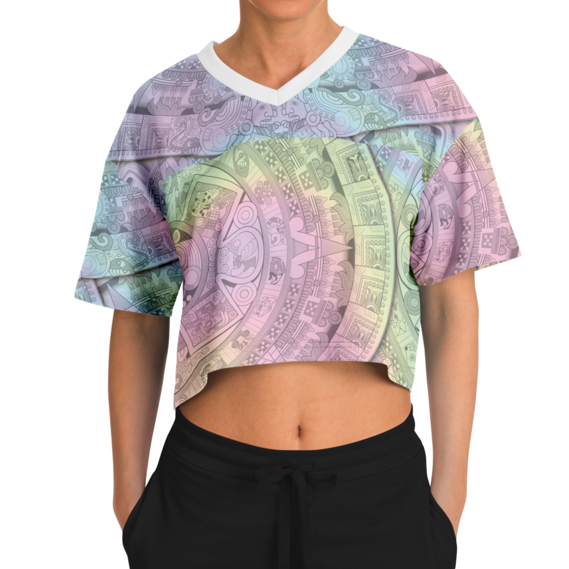 Pastel Aztec Calendar - Cropped Football Jersey