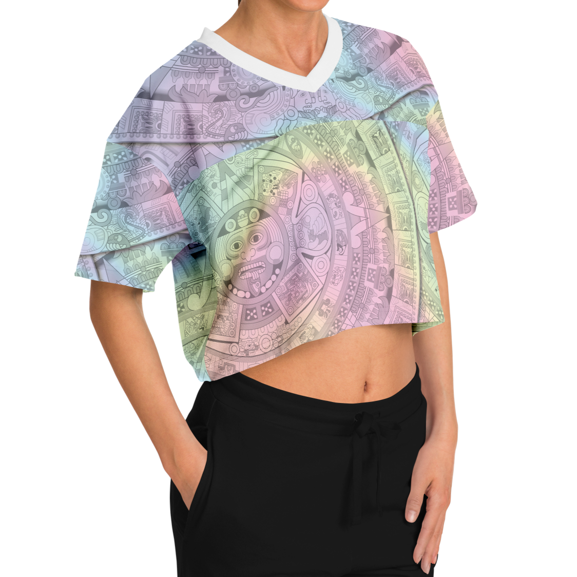 Pastel Aztec Calendar - Cropped Football Jersey