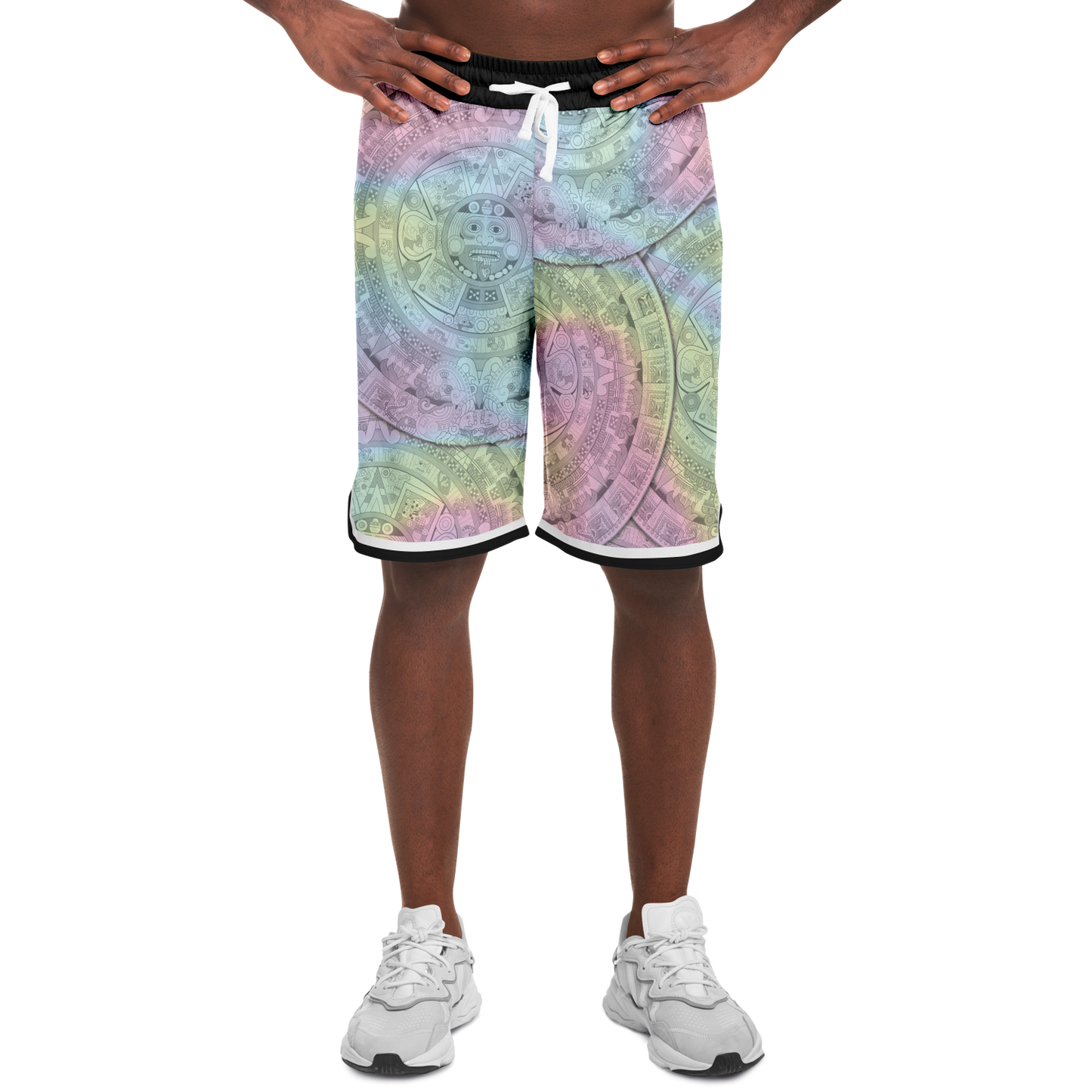 Pastel Aztec Calendar - Unisex Basketball Shorts