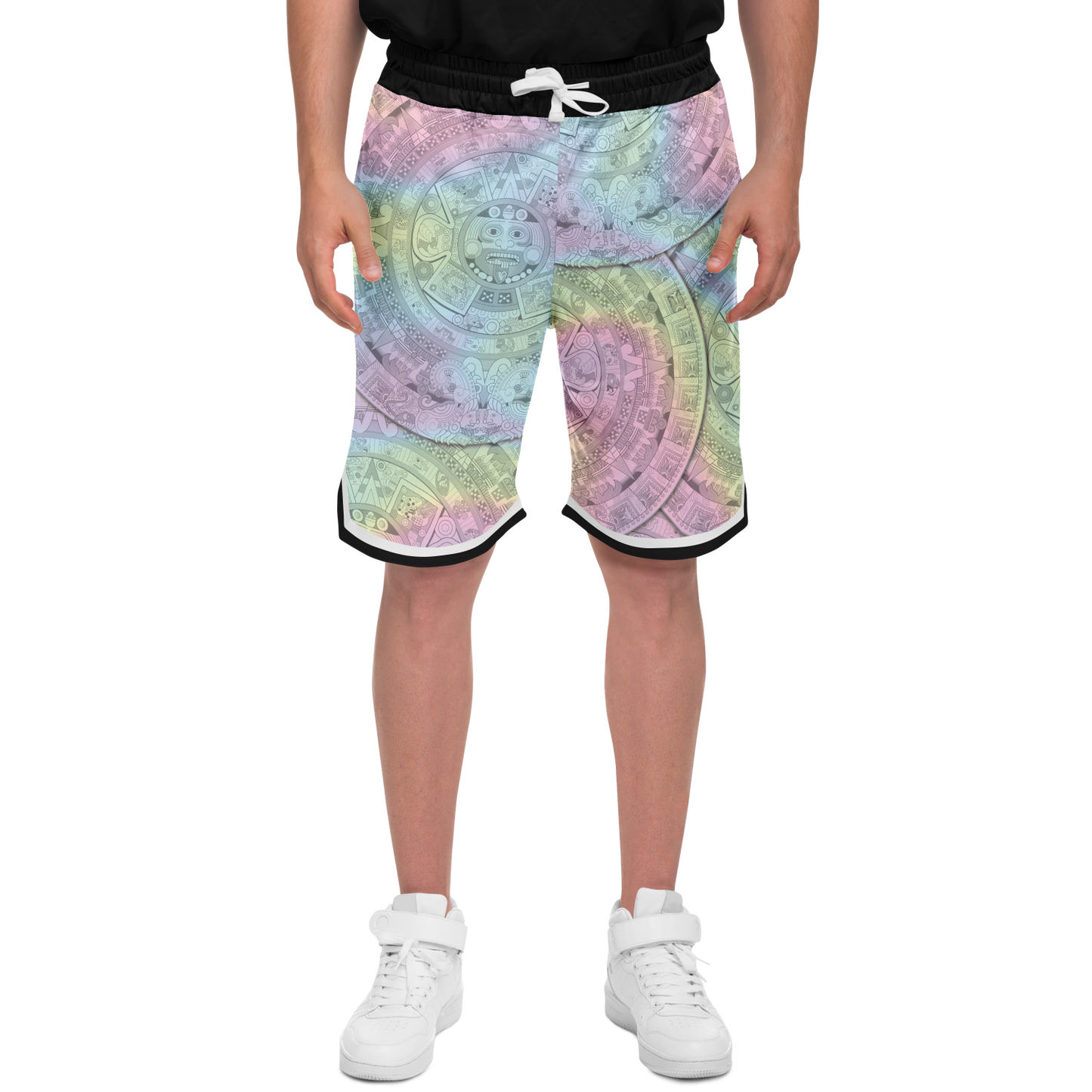 Pastel Aztec Calendar - Unisex Basketball Shorts