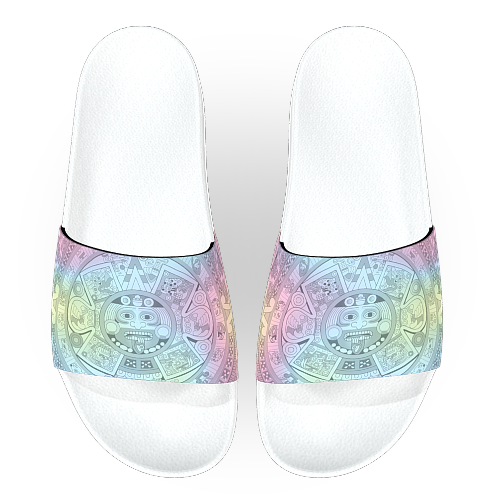 Pastel Aztec Calendar (White Base) - Unisex Slide Sandal