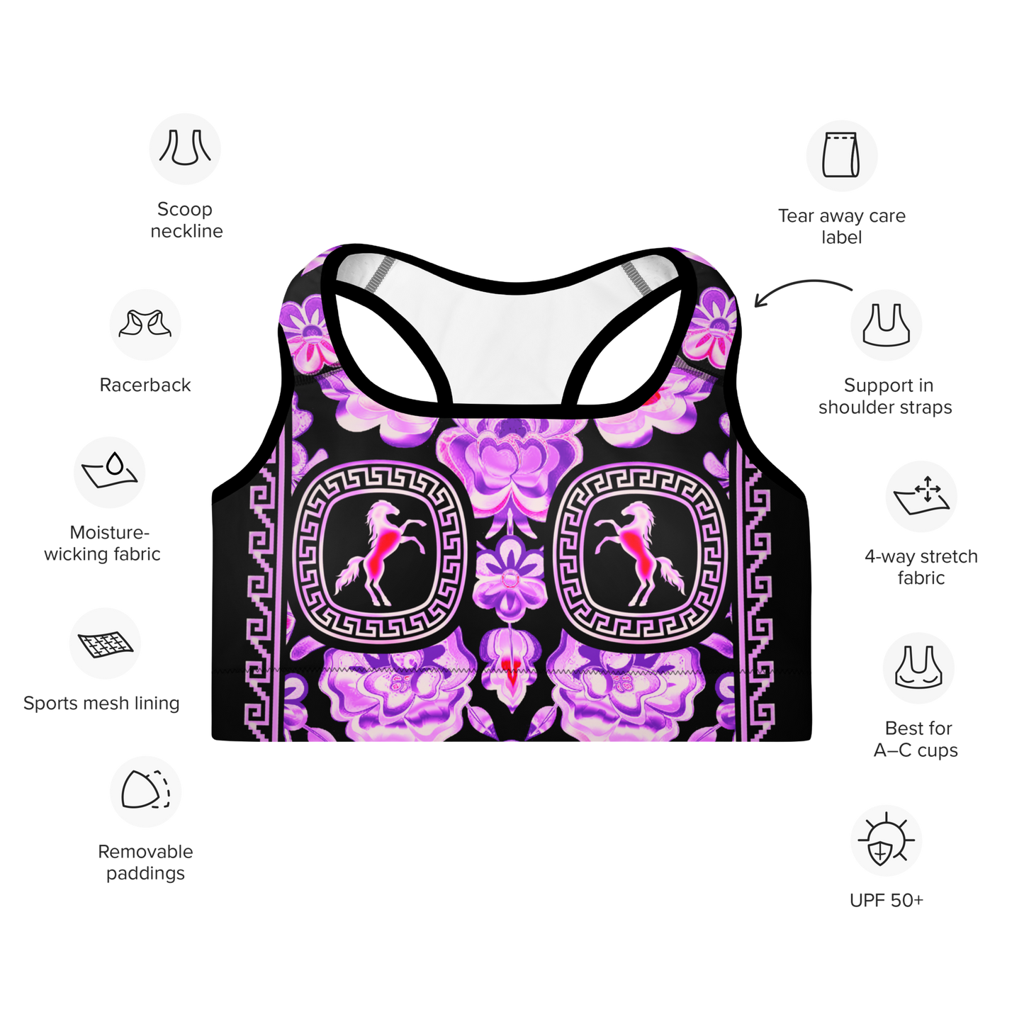 Pink Chrome Charro (Caballo/Horse) - Padded Sports Bra