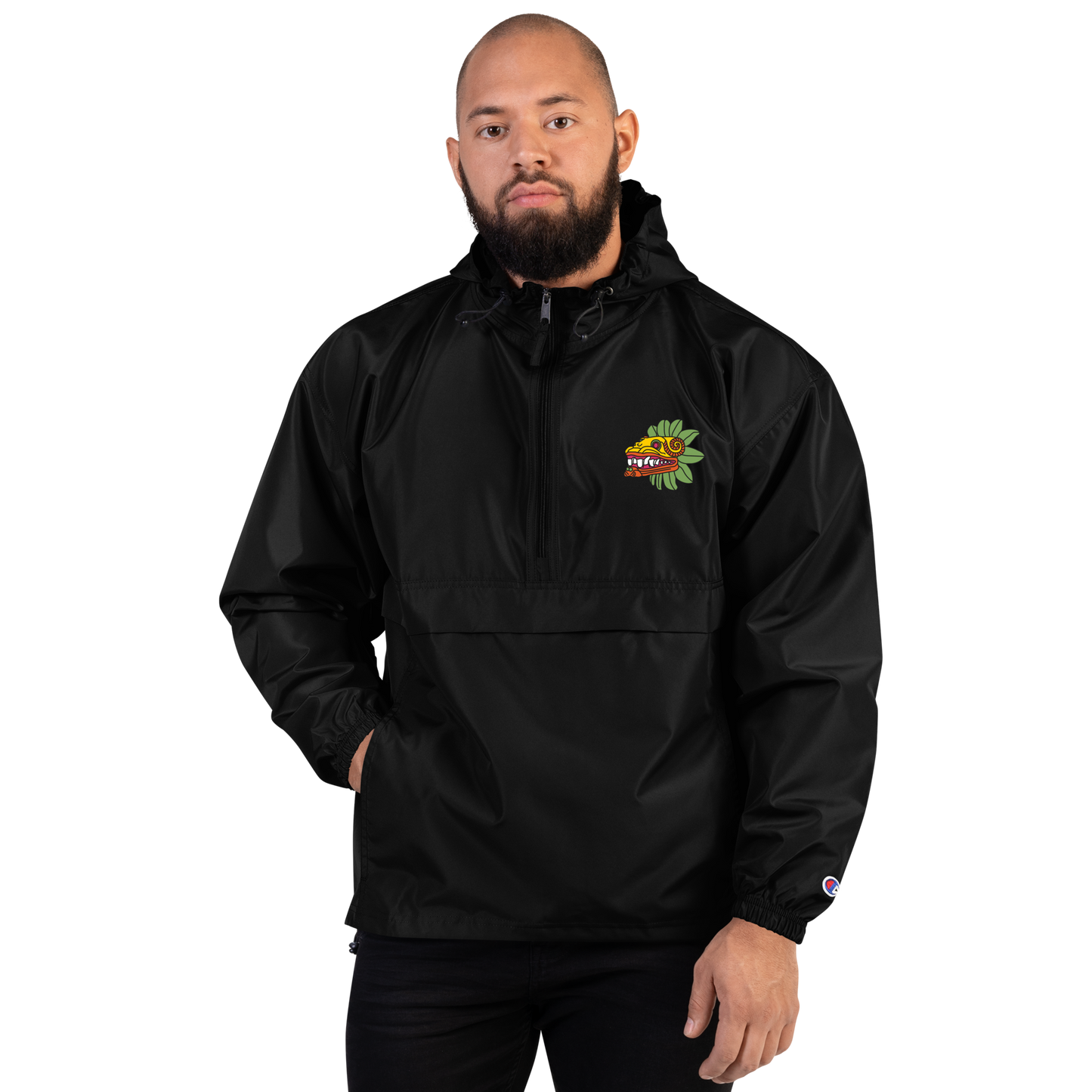 Quetzalcoatl (Bright Colorway) - Embroidered Champion Packable Jacket