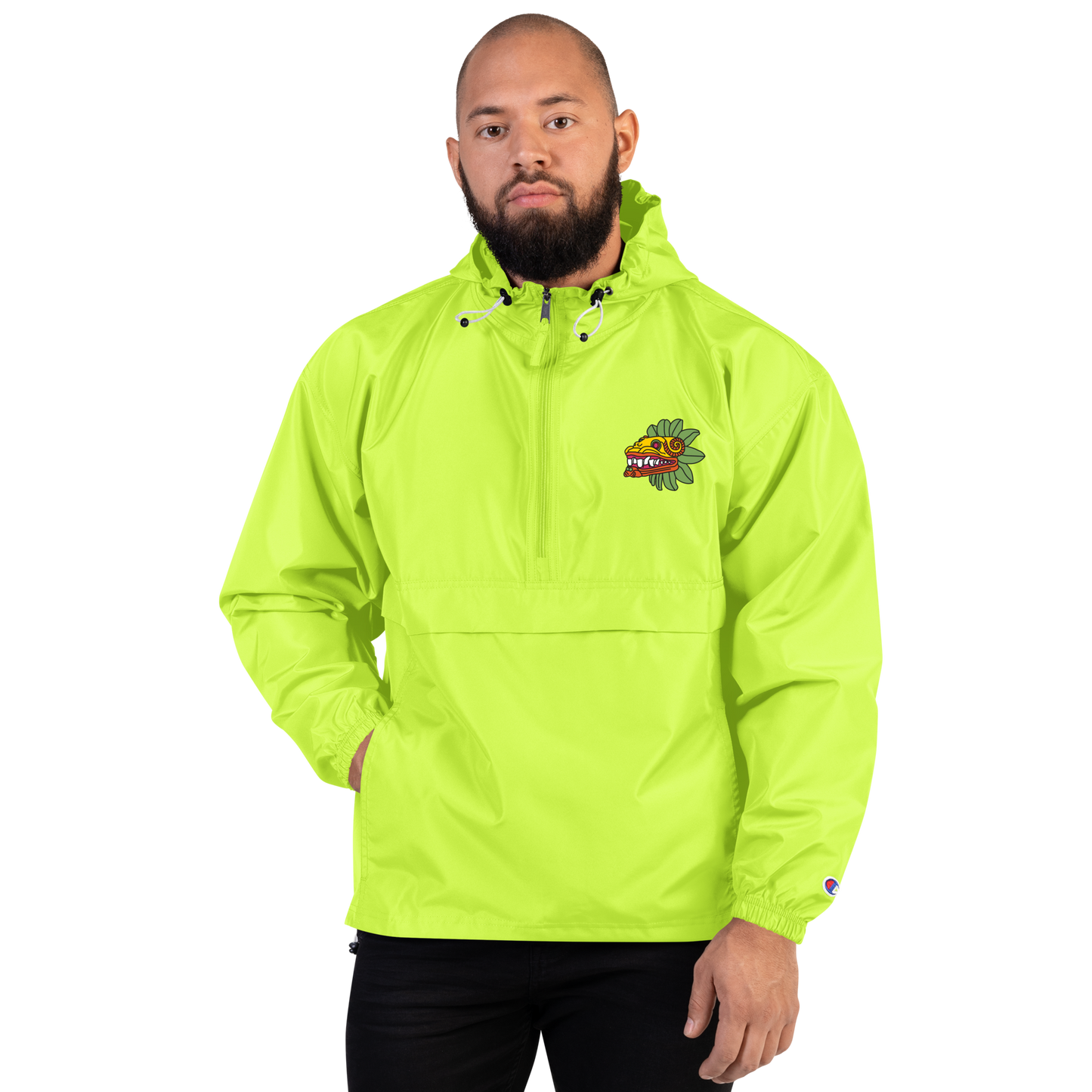 Quetzalcoatl (Bright Colorway) - Embroidered Champion Packable Jacket