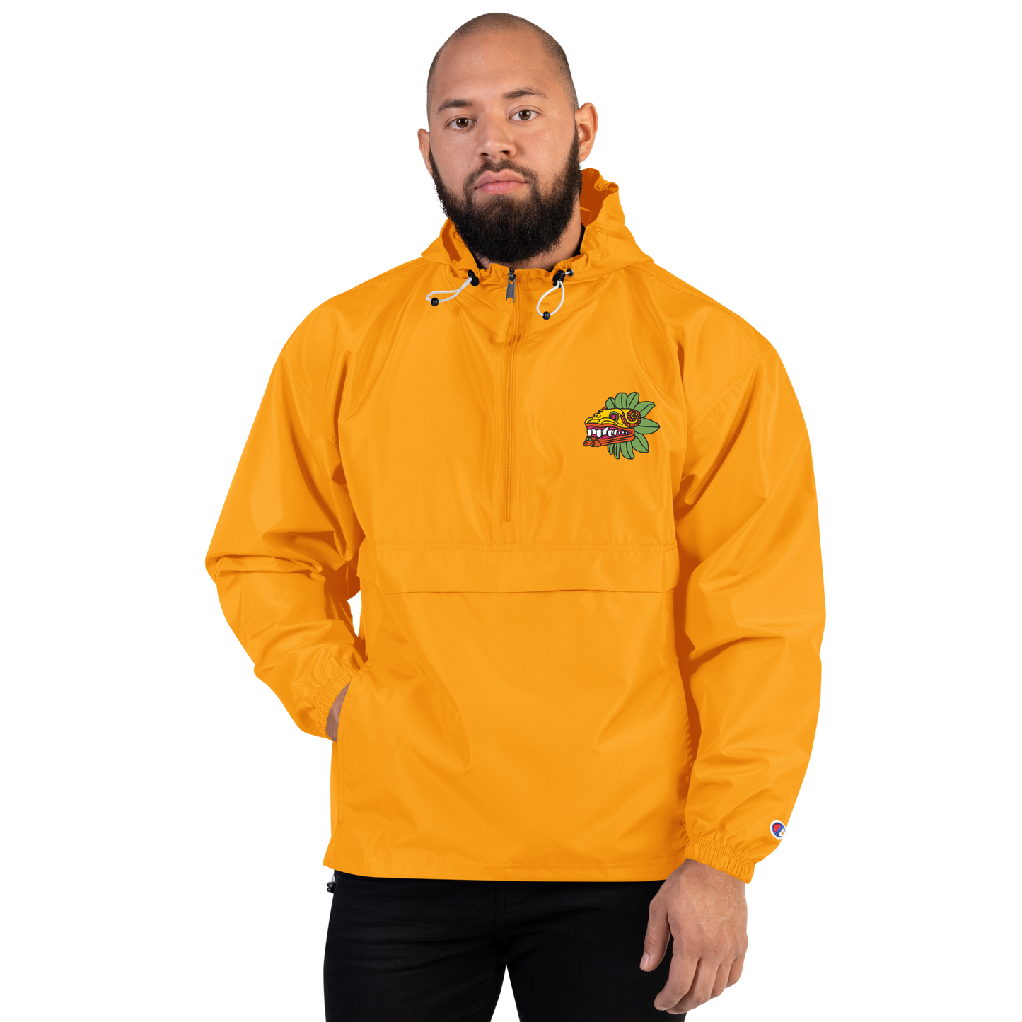 Quetzalcoatl (Bright Colorway) - Embroidered Champion Packable Jacket