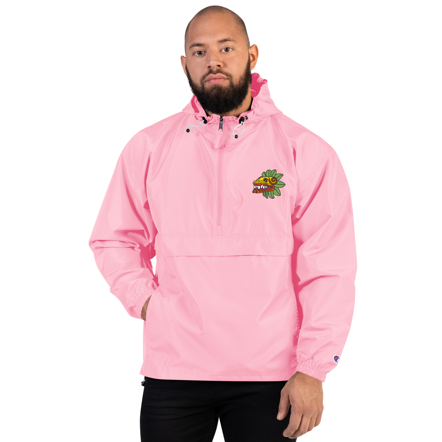 Quetzalcoatl (Bright Colorway) - Embroidered Champion Packable Jacket