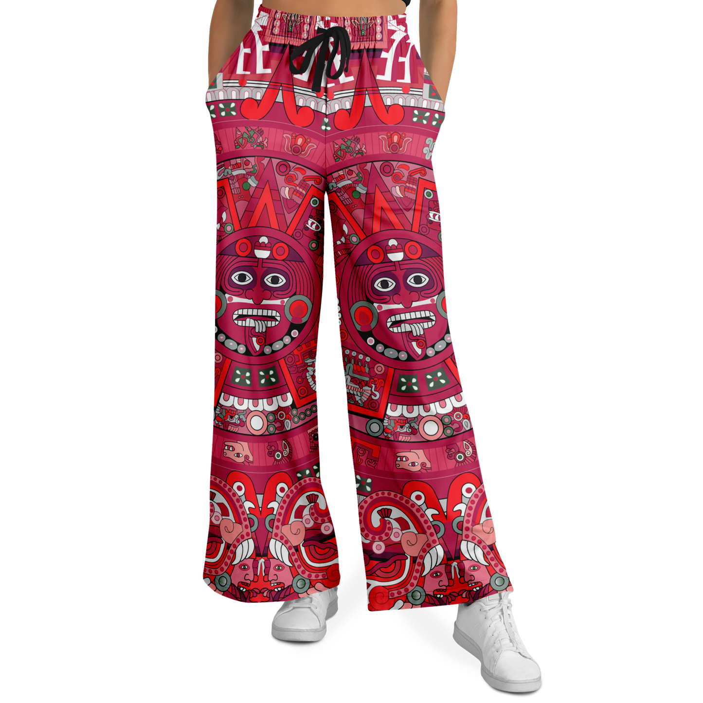Red & Black Aztec Calendar - Flare Fleece Pant