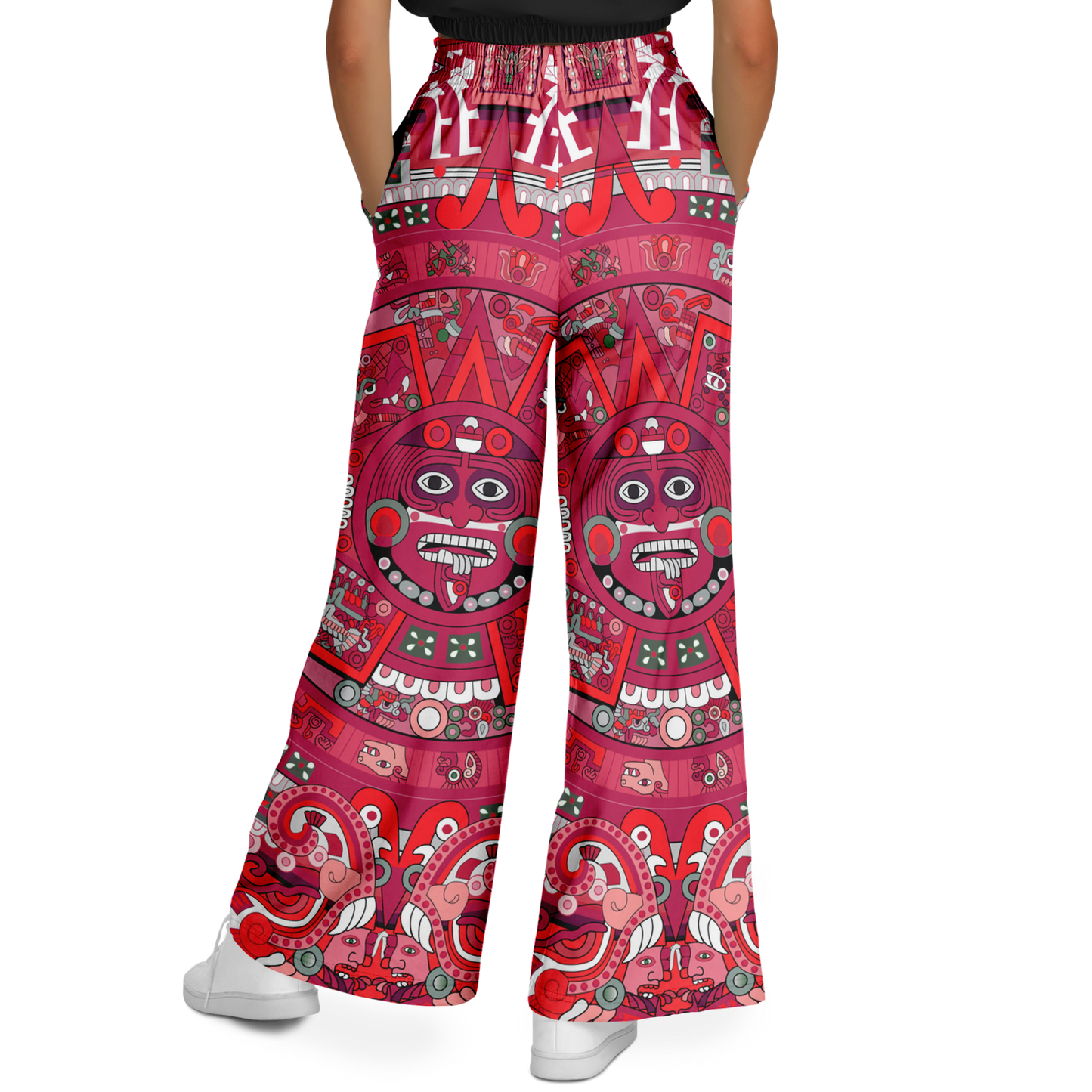 Red & Black Aztec Calendar - Flare Fleece Pant