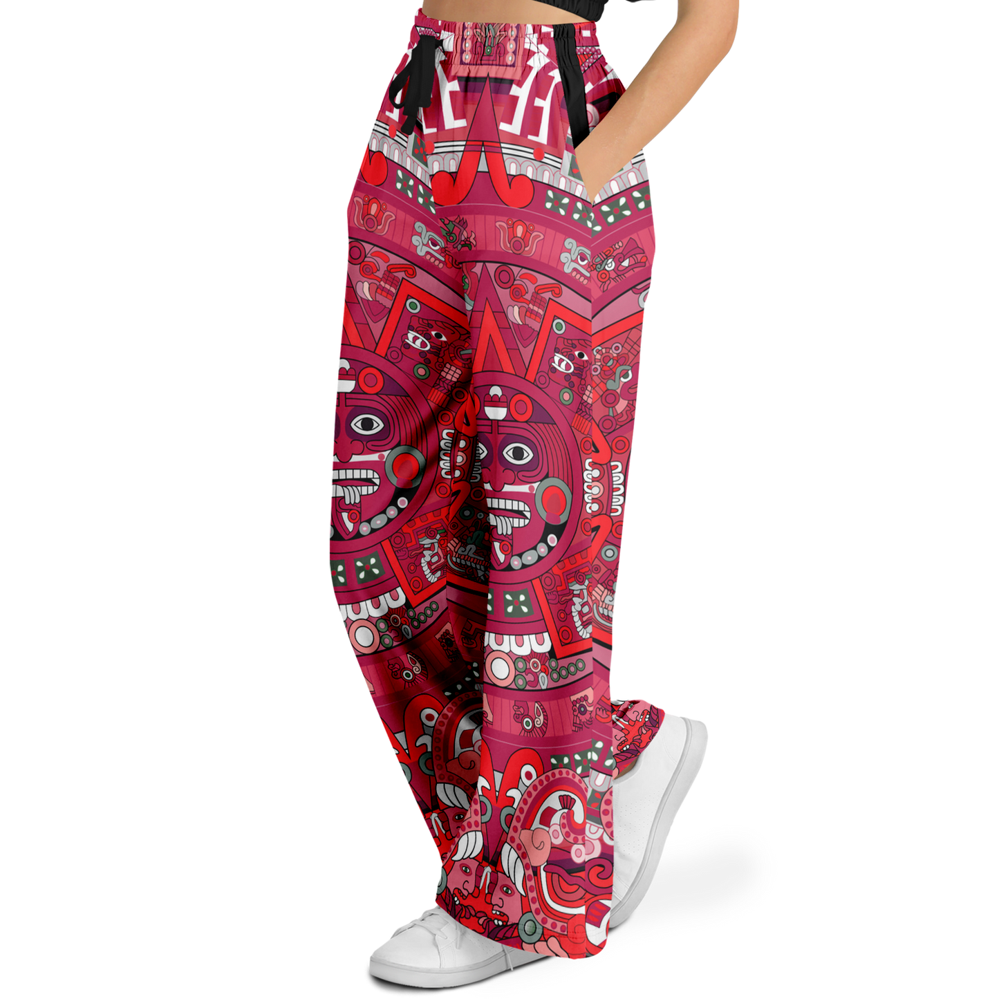Red & Black Aztec Calendar - Flare Fleece Pant
