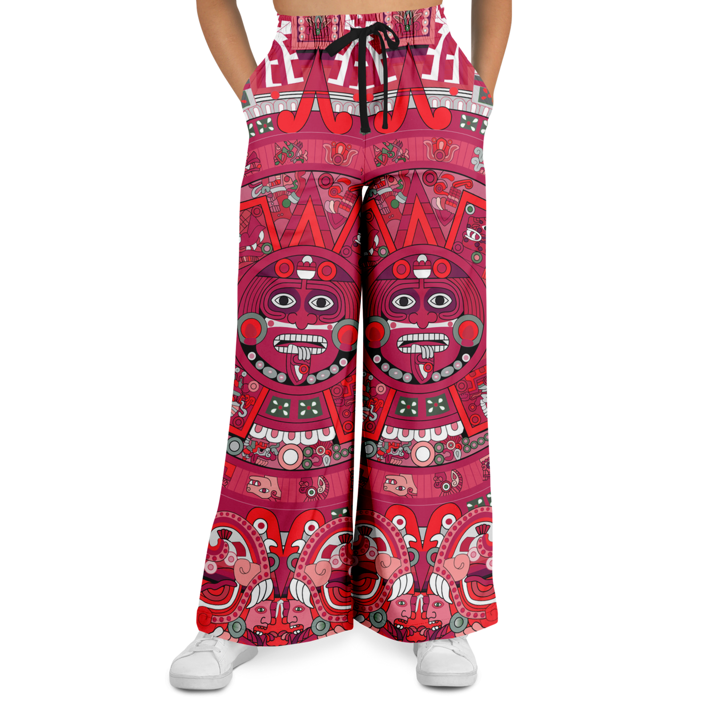 Red & Black Aztec Calendar - Flare Fleece Pant