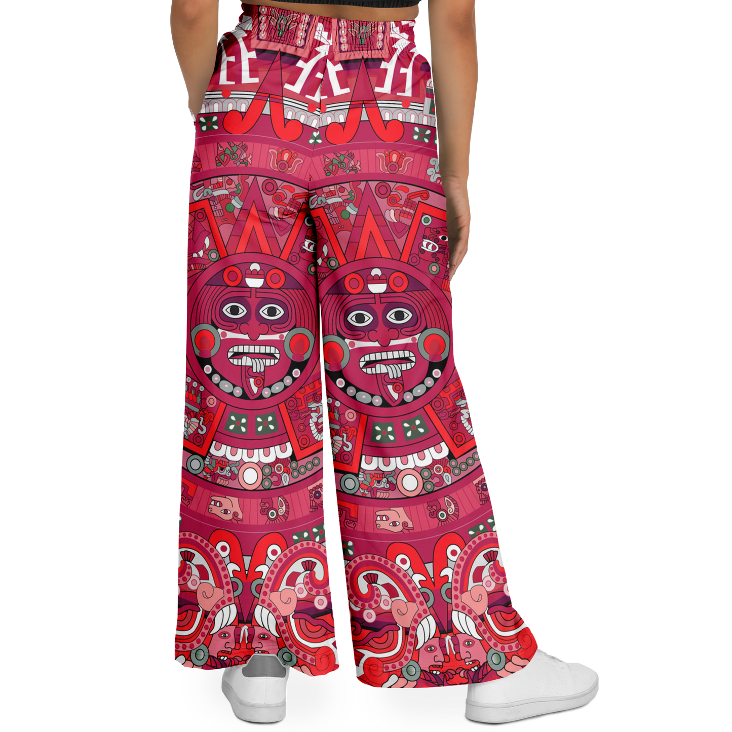 Red & Black Aztec Calendar - Flare Fleece Pant