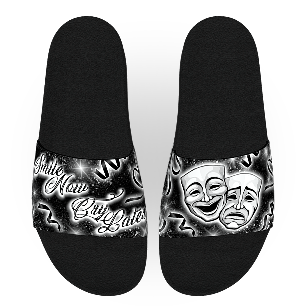 Smile Now Cry Later 90s Airbrush Style - Unisex Slide Sandal
