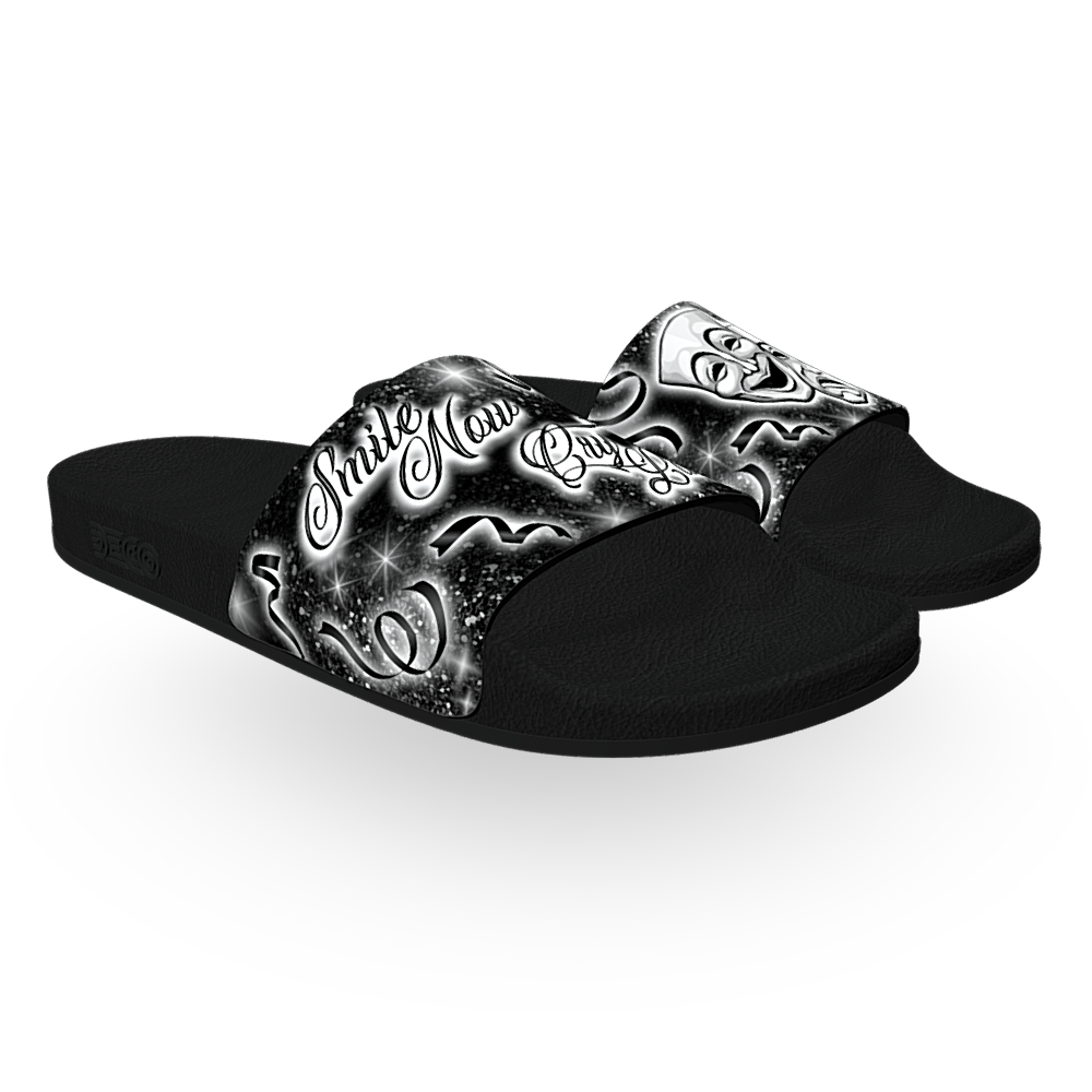 Smile Now Cry Later 90s Airbrush Style - Unisex Slide Sandal